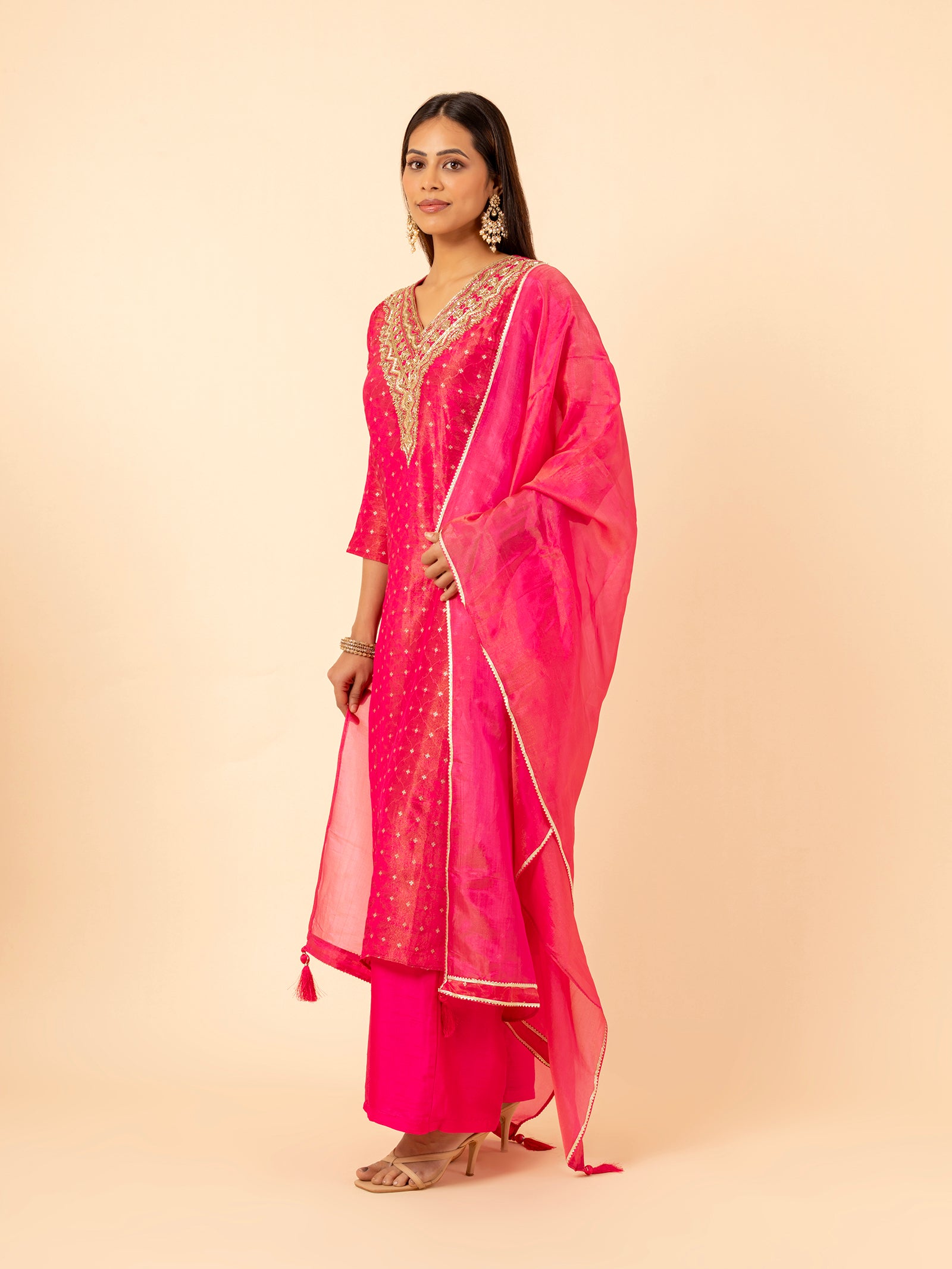 Hot Pink Silk Suit Set