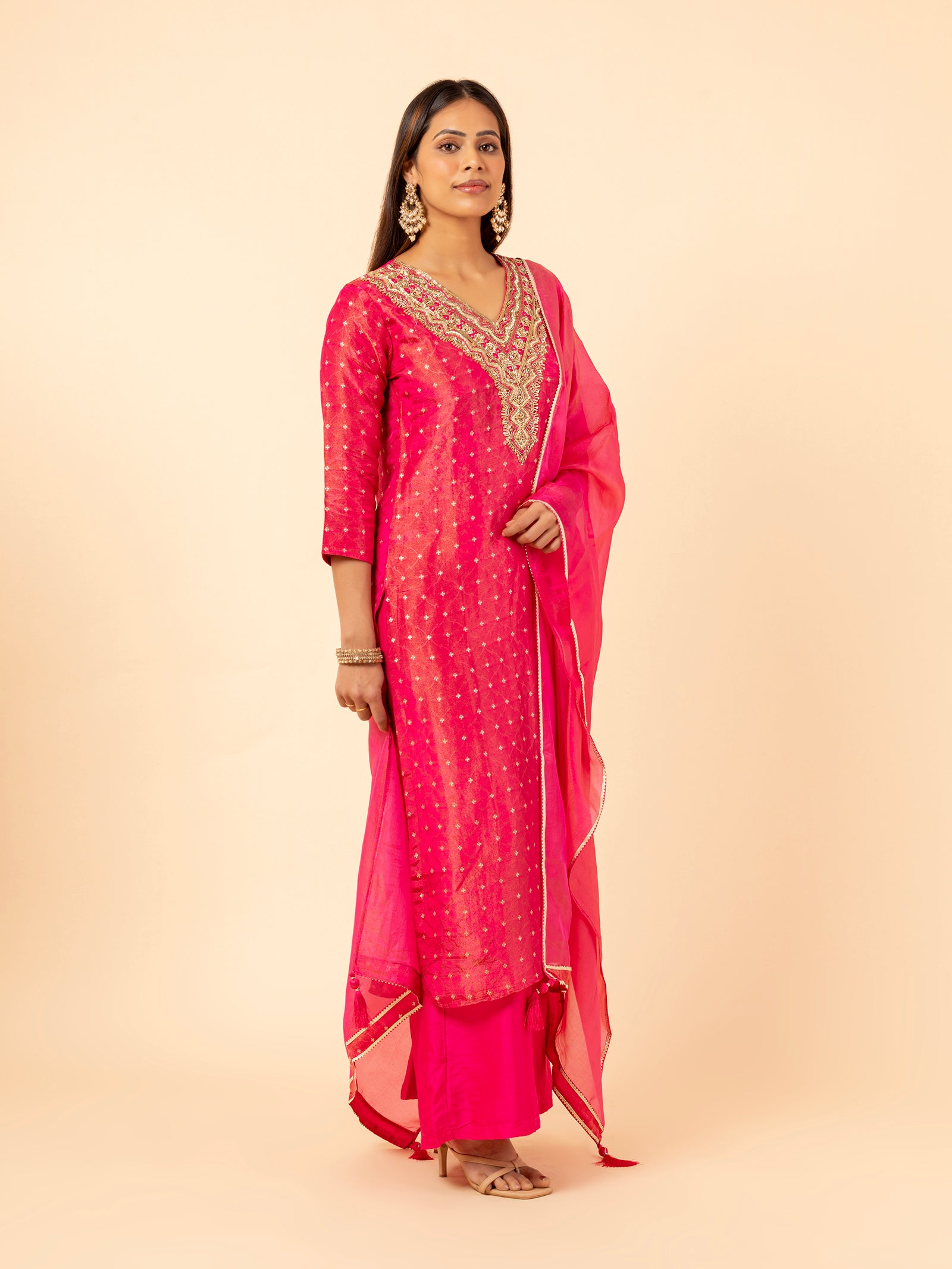 Hot Pink Silk Suit Set
