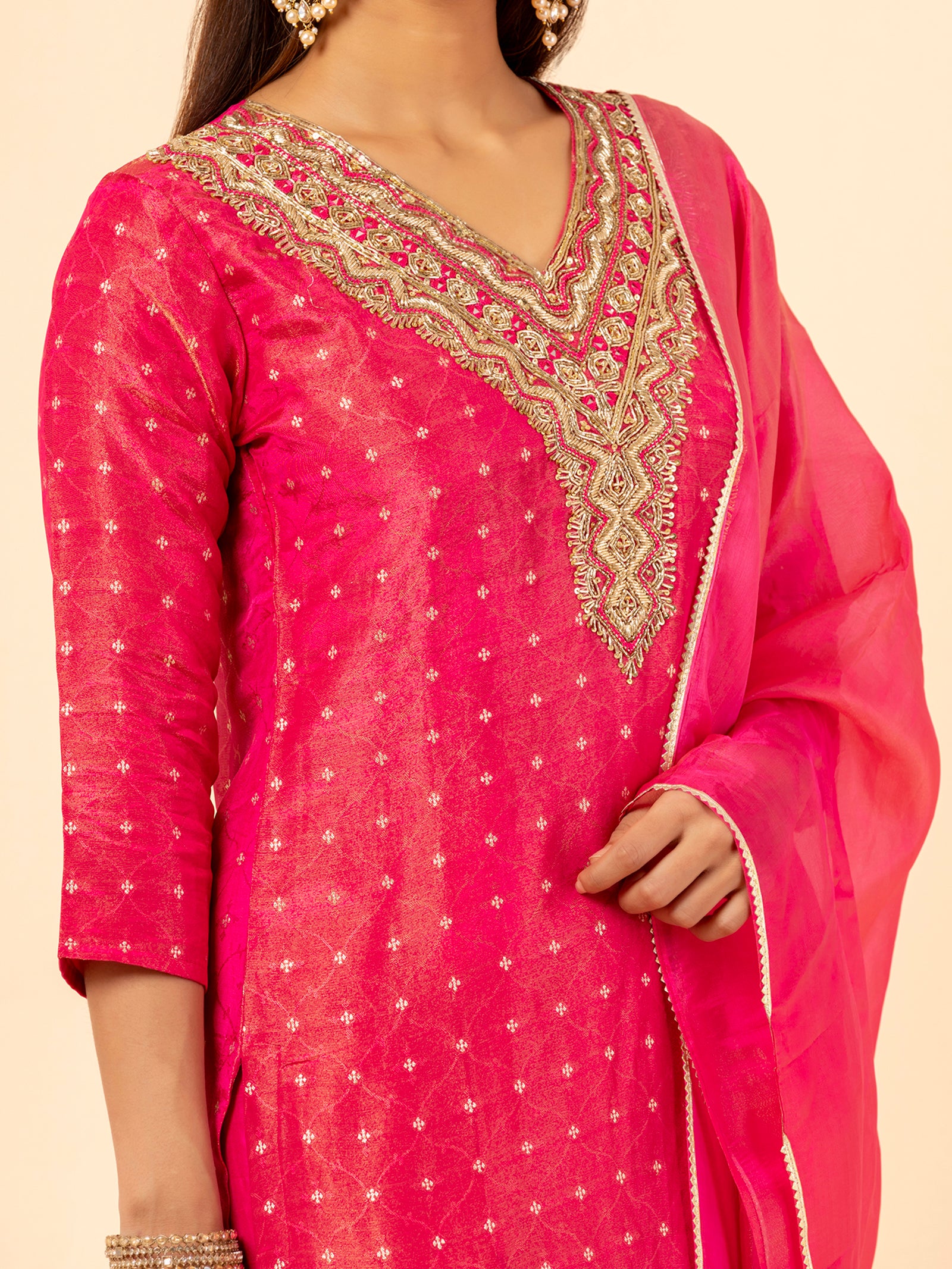 Hot Pink Silk Suit Set