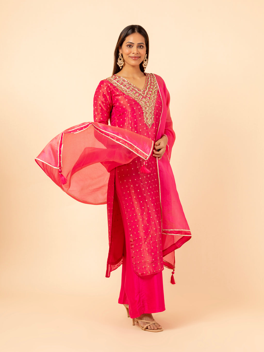 Hot Pink Silk Suit Set