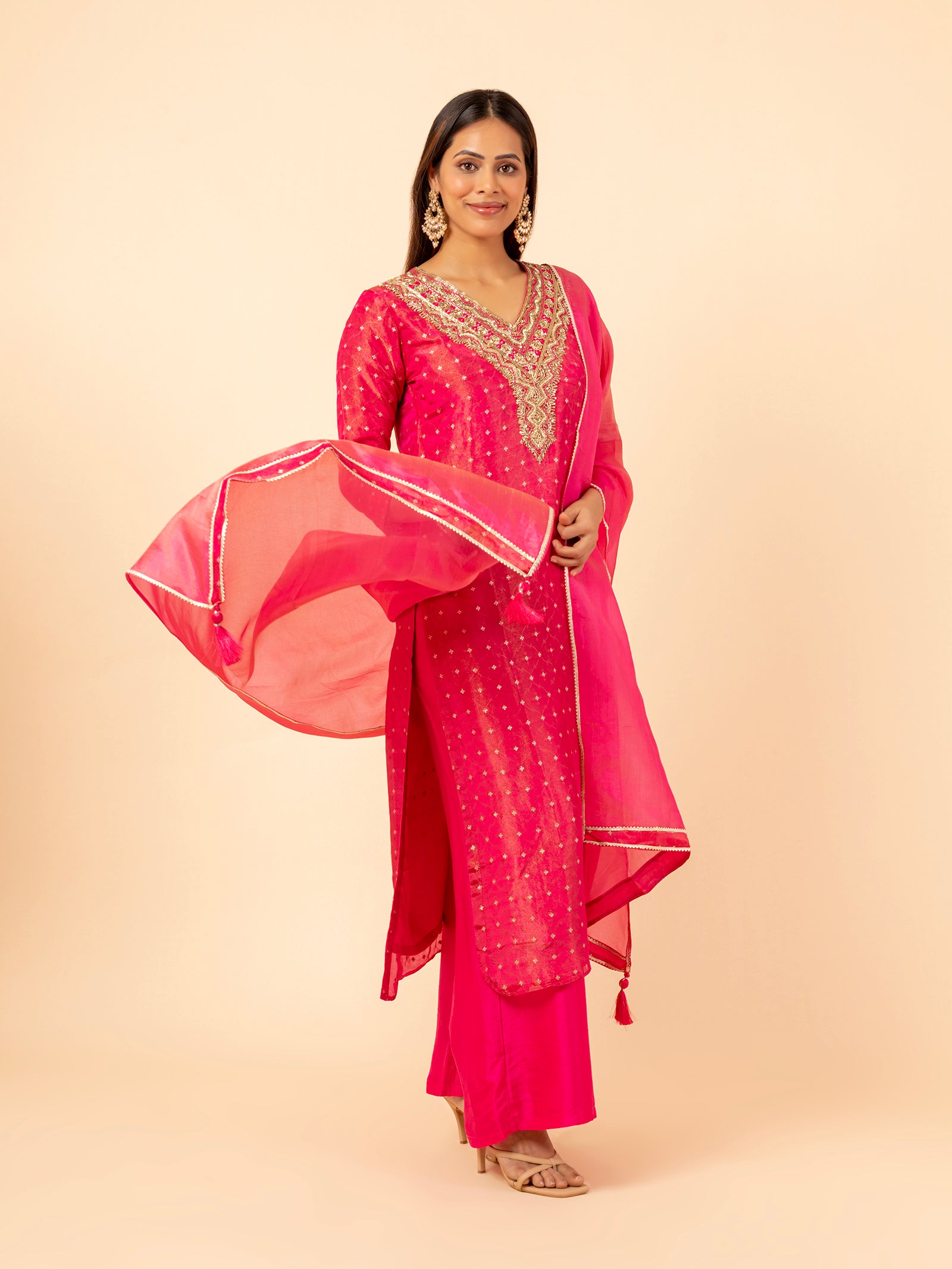Hot Pink Silk Suit Set
