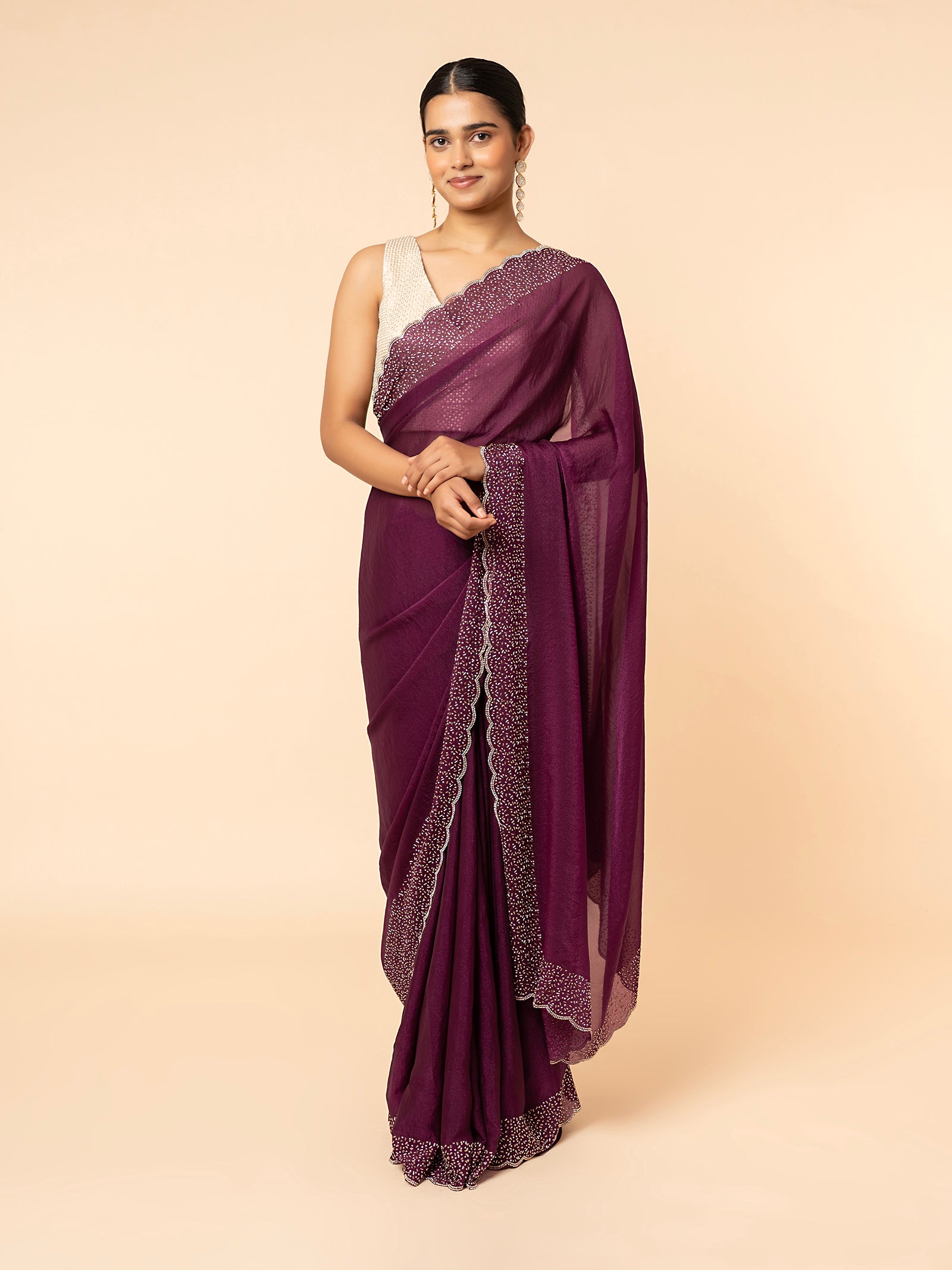 Midnight Plum Scalloped Saree