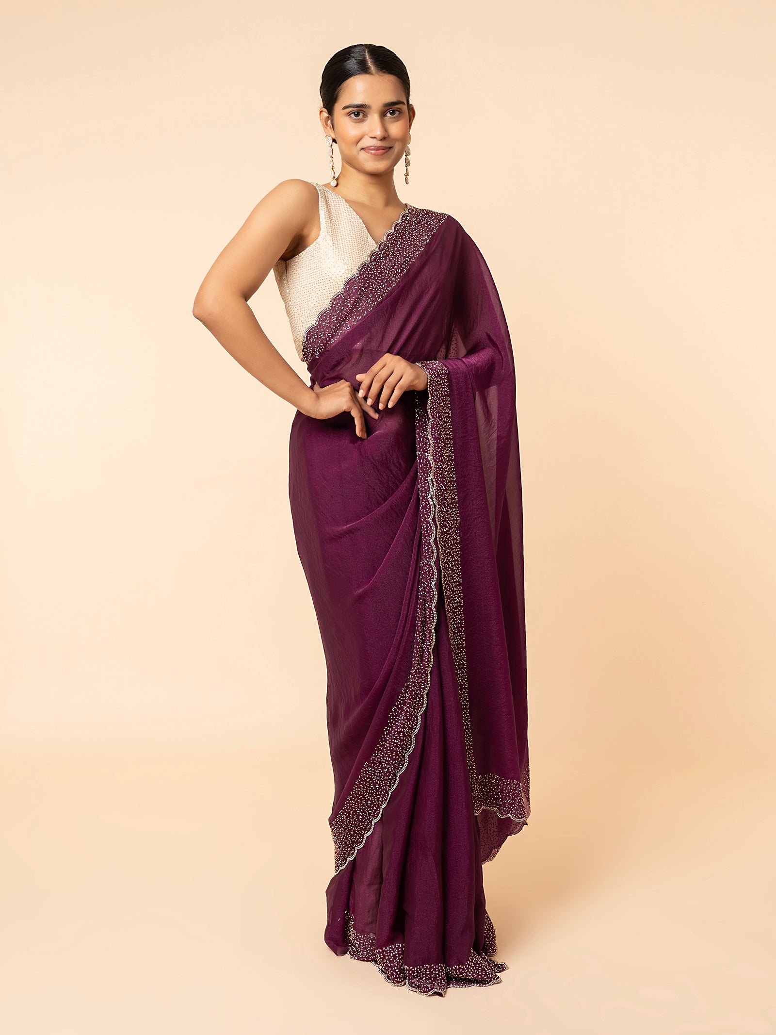 Midnight Plum Scalloped Saree