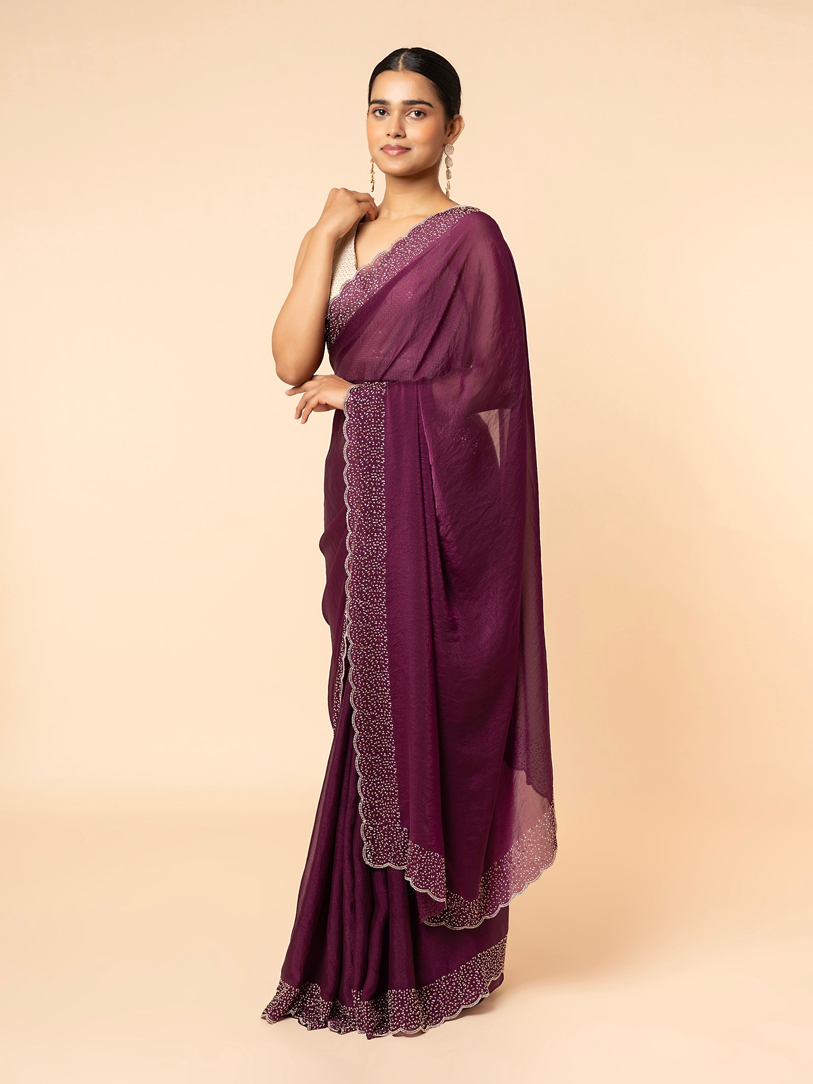 Midnight Plum Scalloped Saree