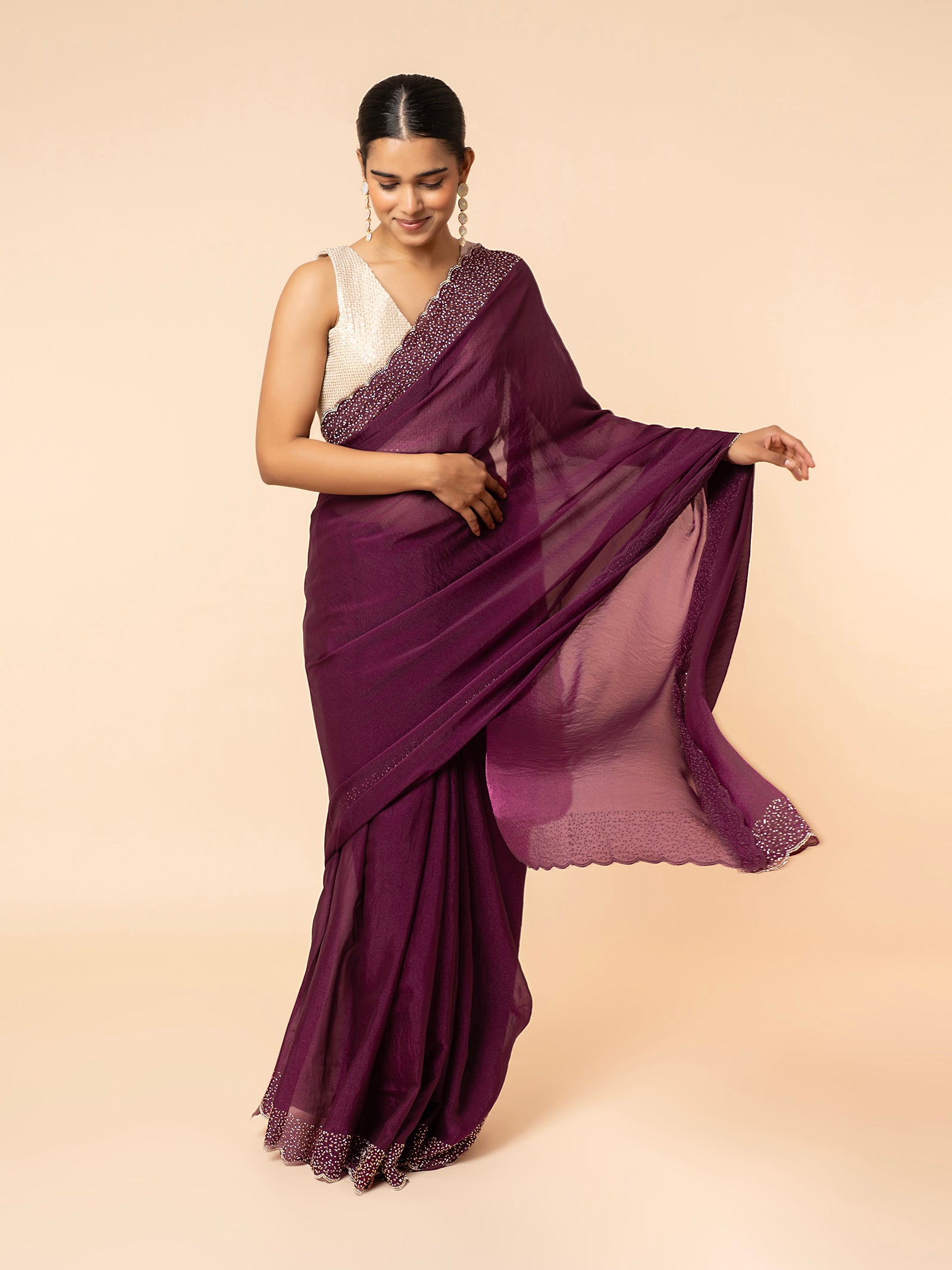 Midnight Plum Scalloped Saree