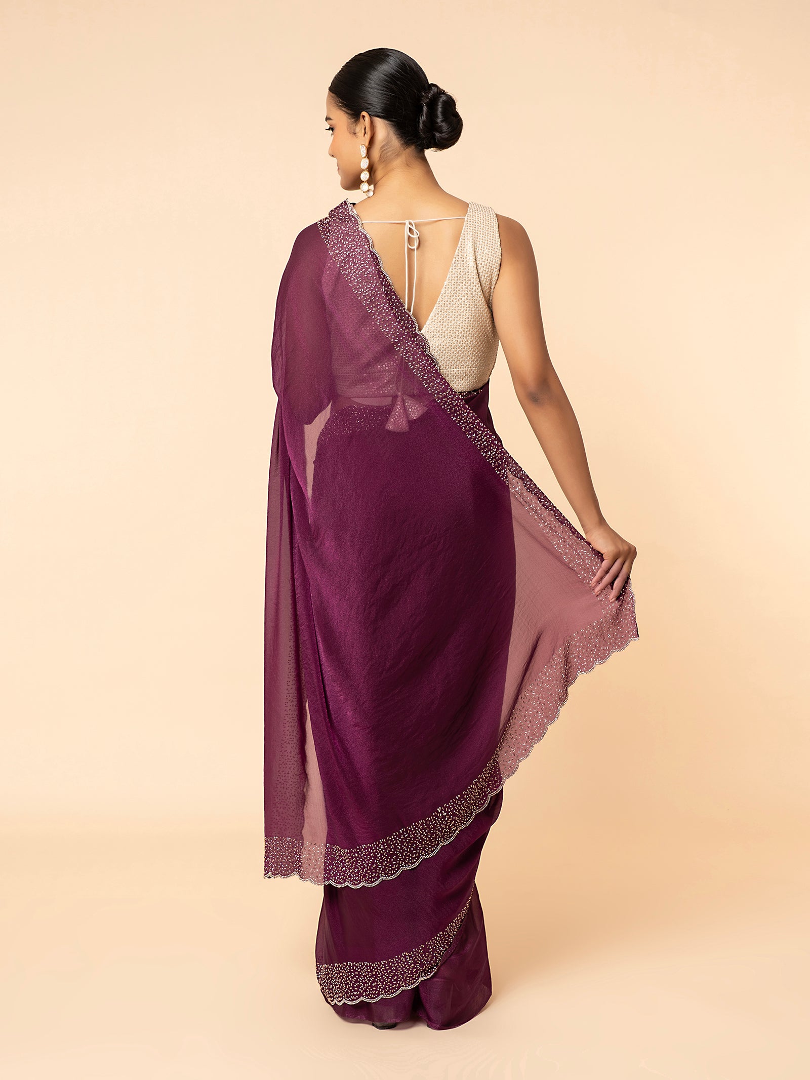 Midnight Plum Scalloped Saree