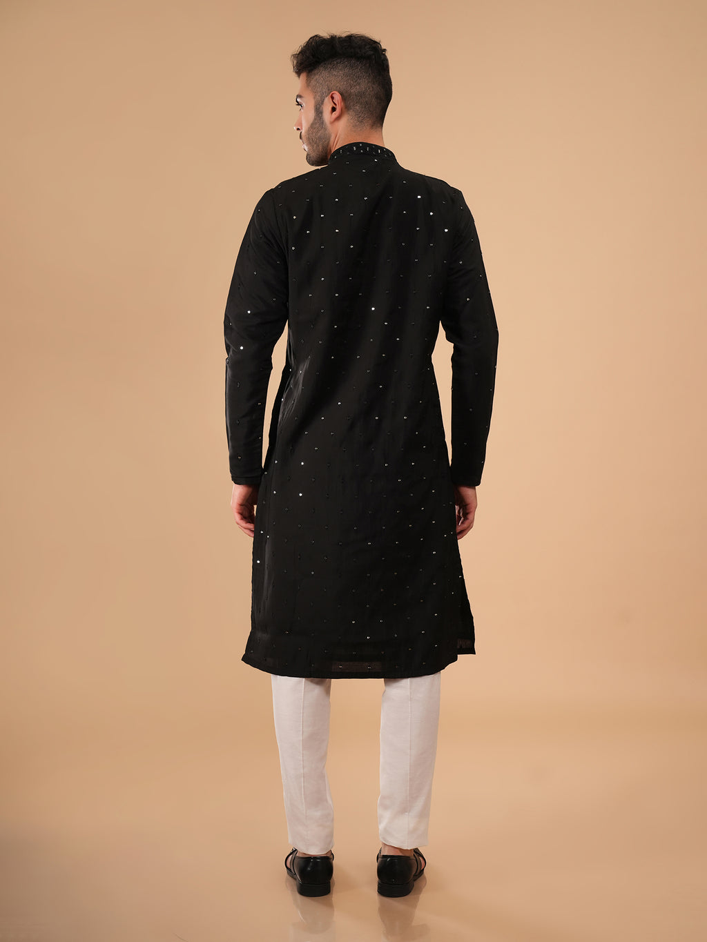 Jet Black Mirror-Embroidered Kurta Set
