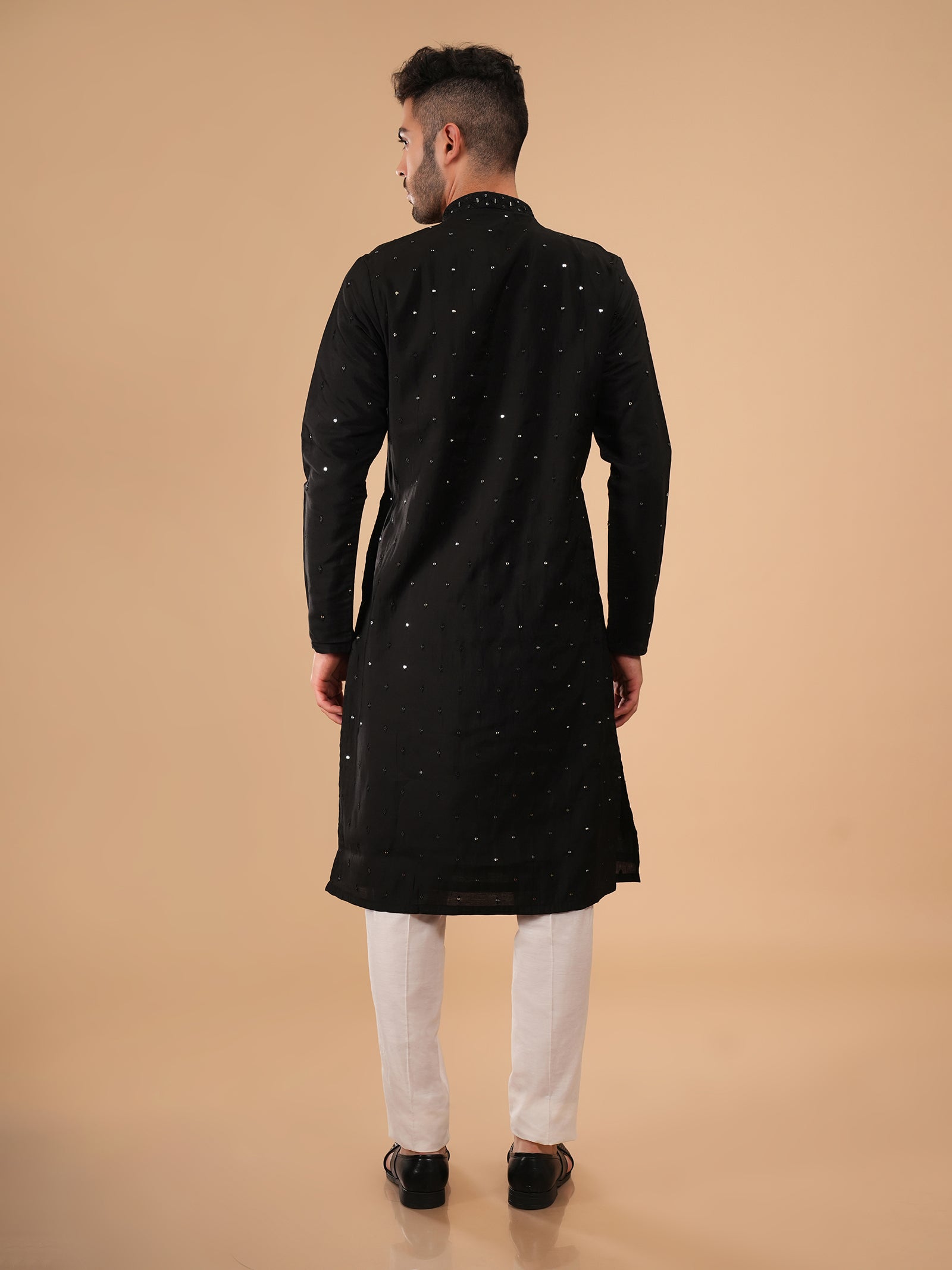 Jet Black Mirror-Embroidered Kurta Set