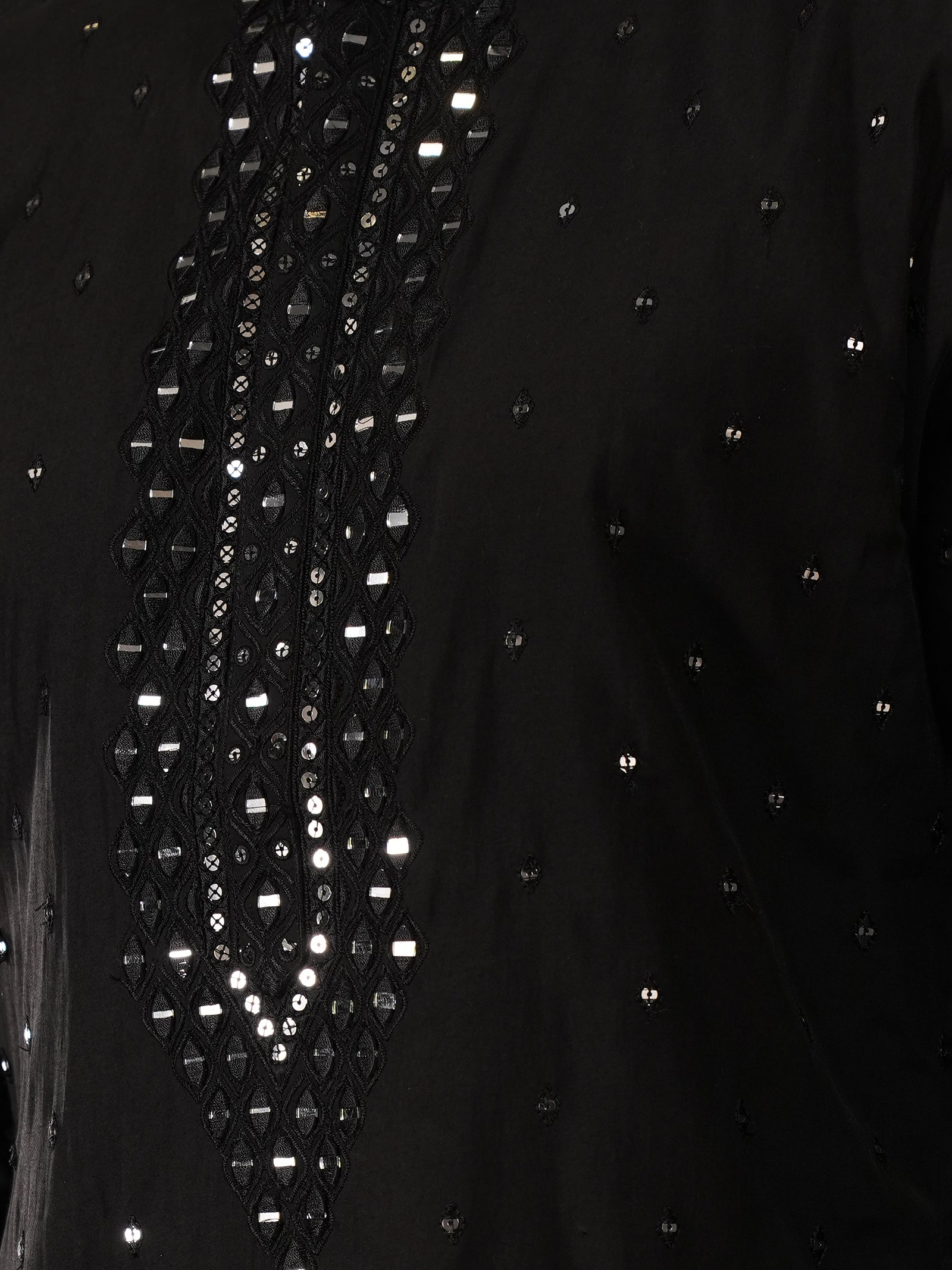 Jet Black Mirror-Embroidered Kurta Set