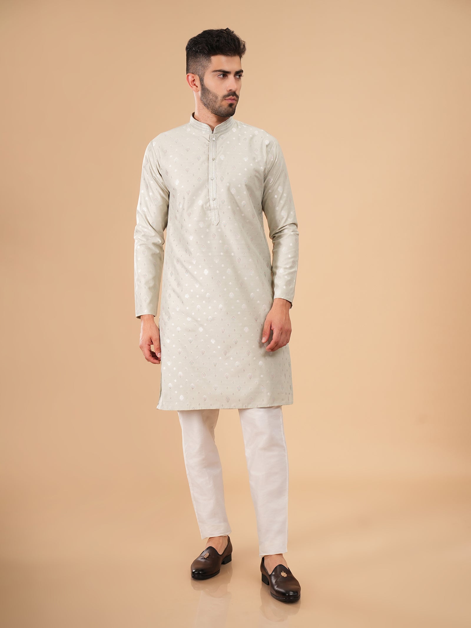 Sage Diamond Micro-Pattern Kurta Set
