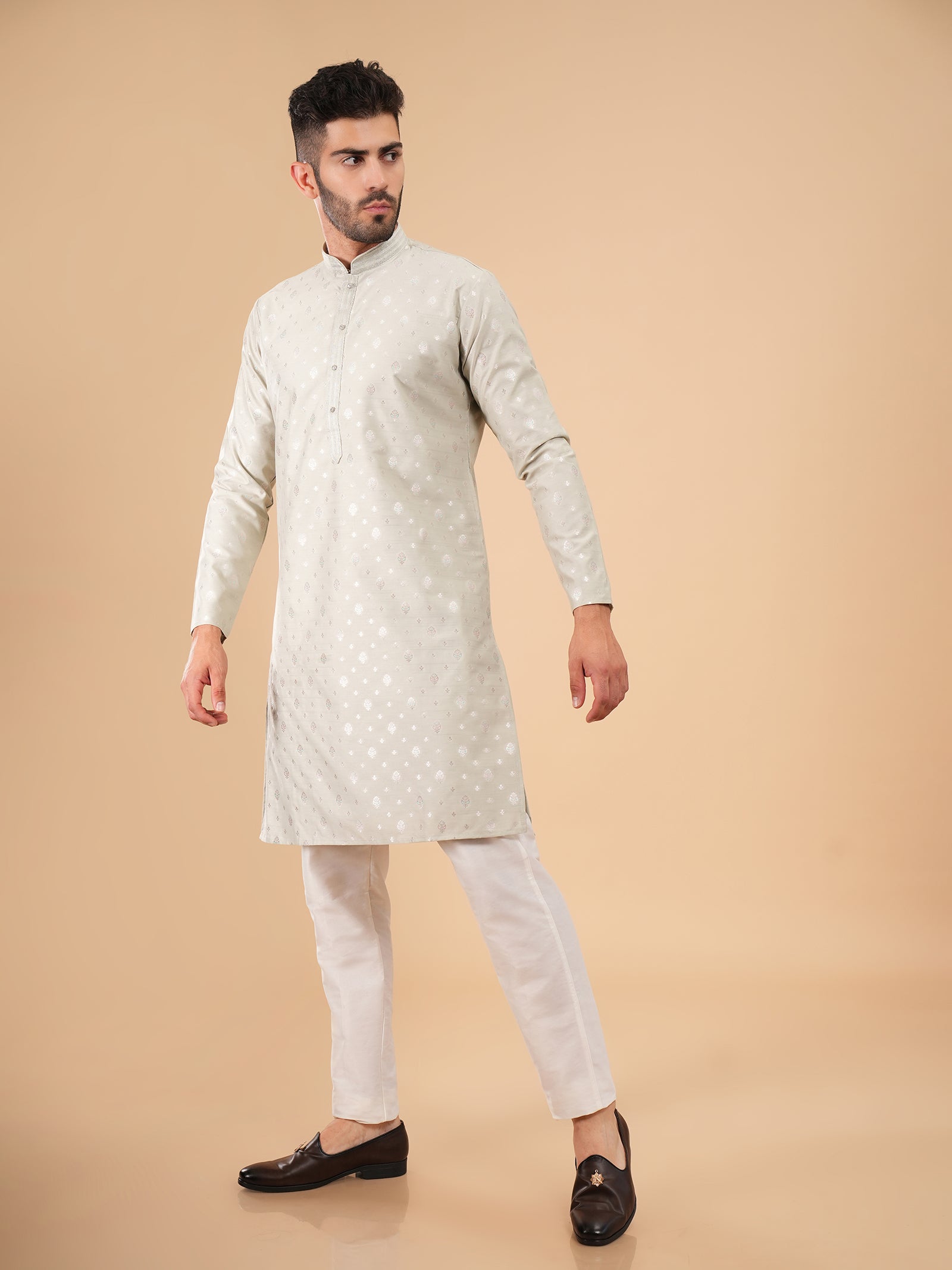 Sage Diamond Micro-Pattern Kurta Set