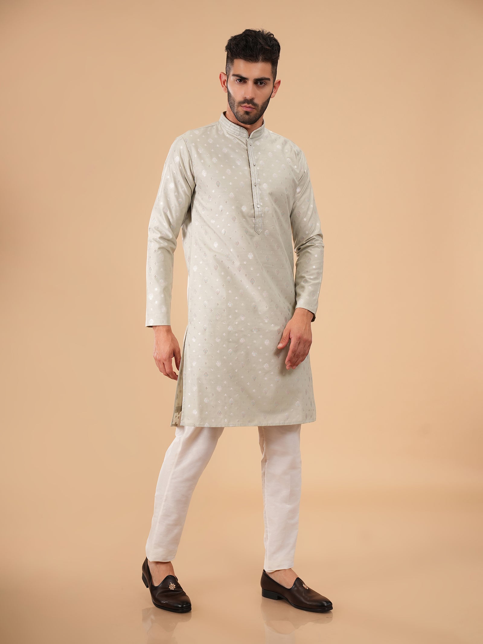Sage Diamond Micro-Pattern Kurta Set