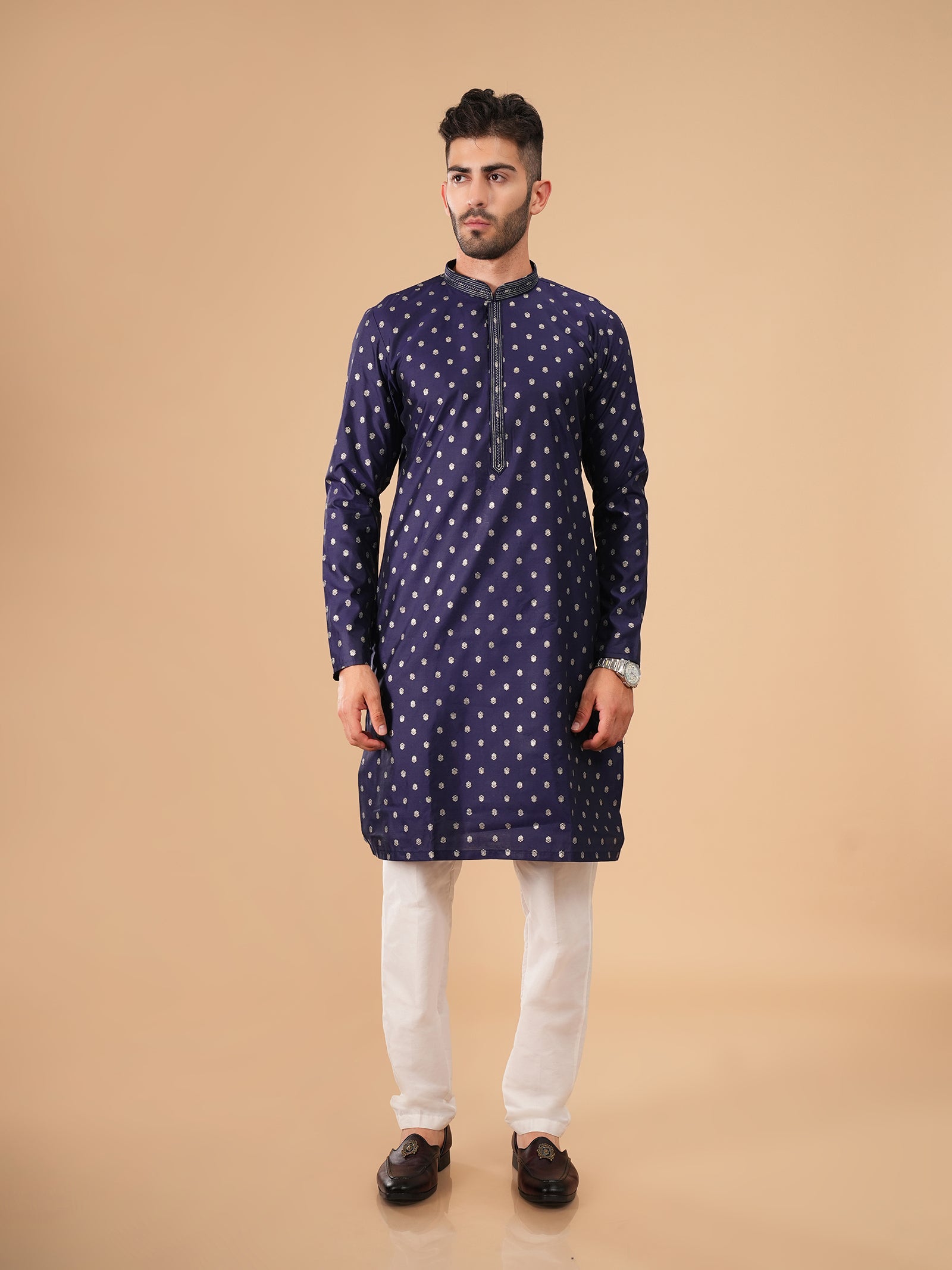 Midnight Polka-Dot Work Kurta Set