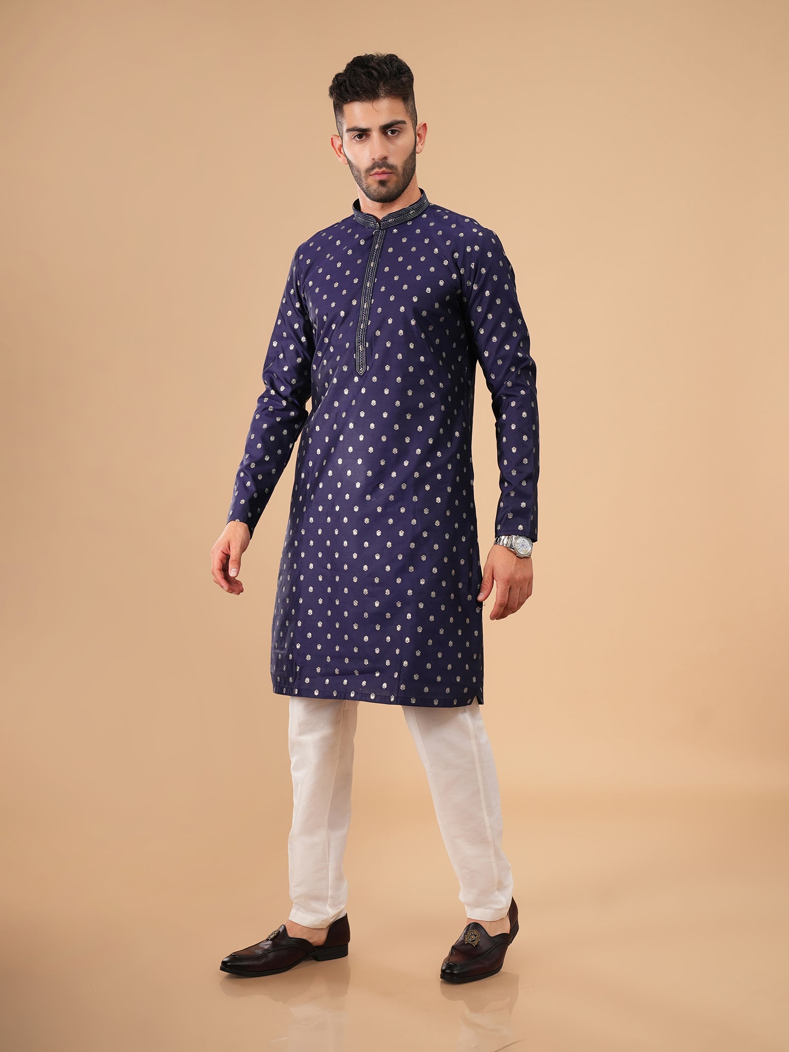 Midnight Polka-Dot Work Kurta Set
