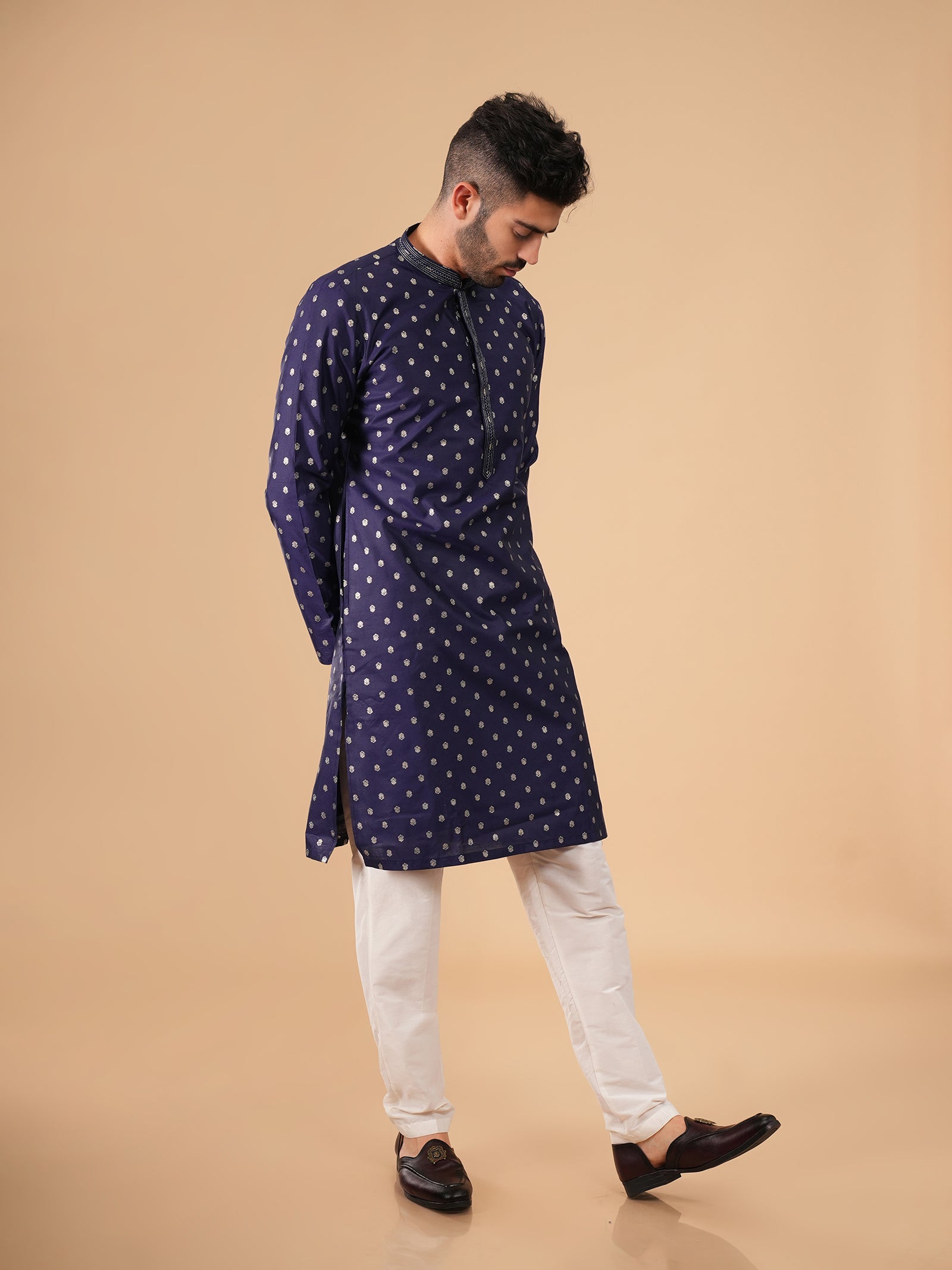 Midnight Polka-Dot Work Kurta Set