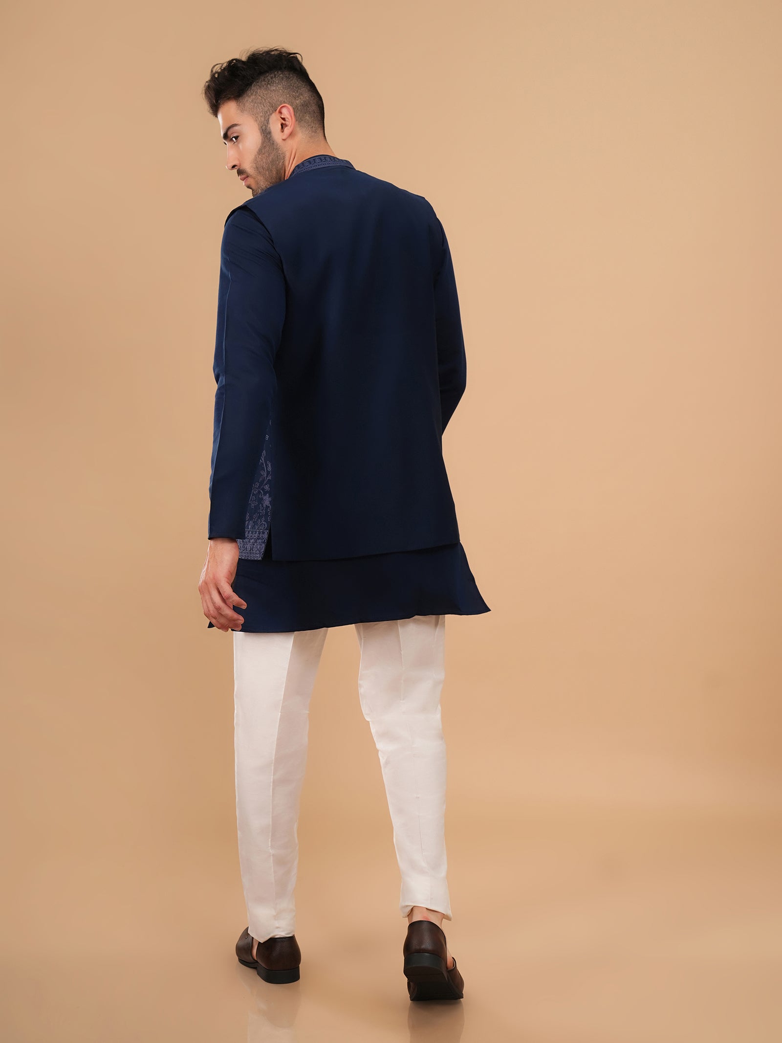 Midnight Navy Filigree Embroidered Kurta Jacket Set