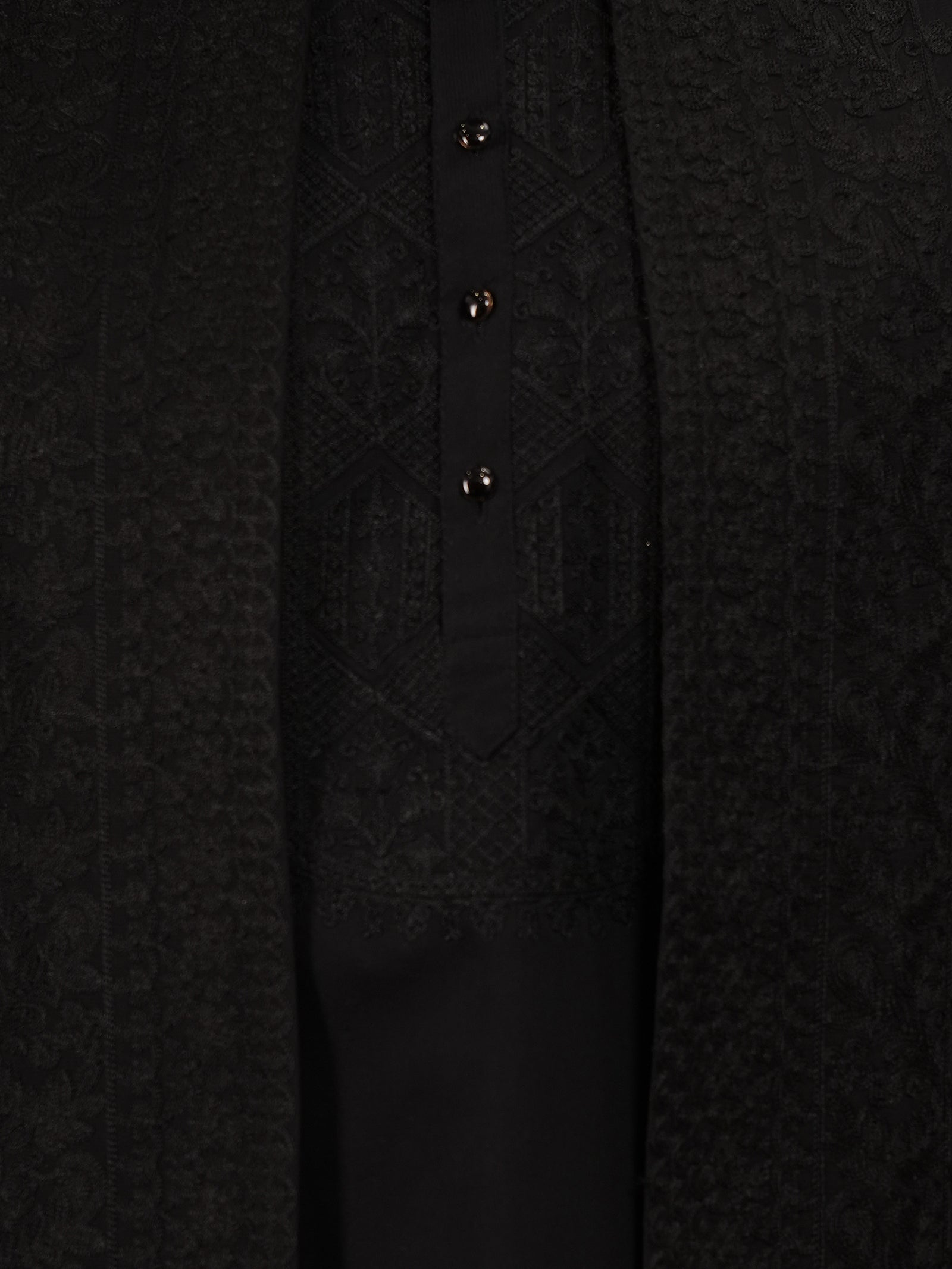 Jet Black Filigree Textured Kurta Jacket Set