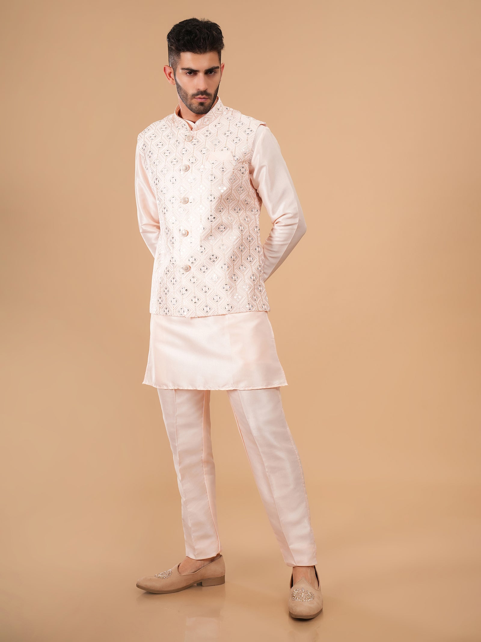Champagne Blush Mirror-Work Jacket Set