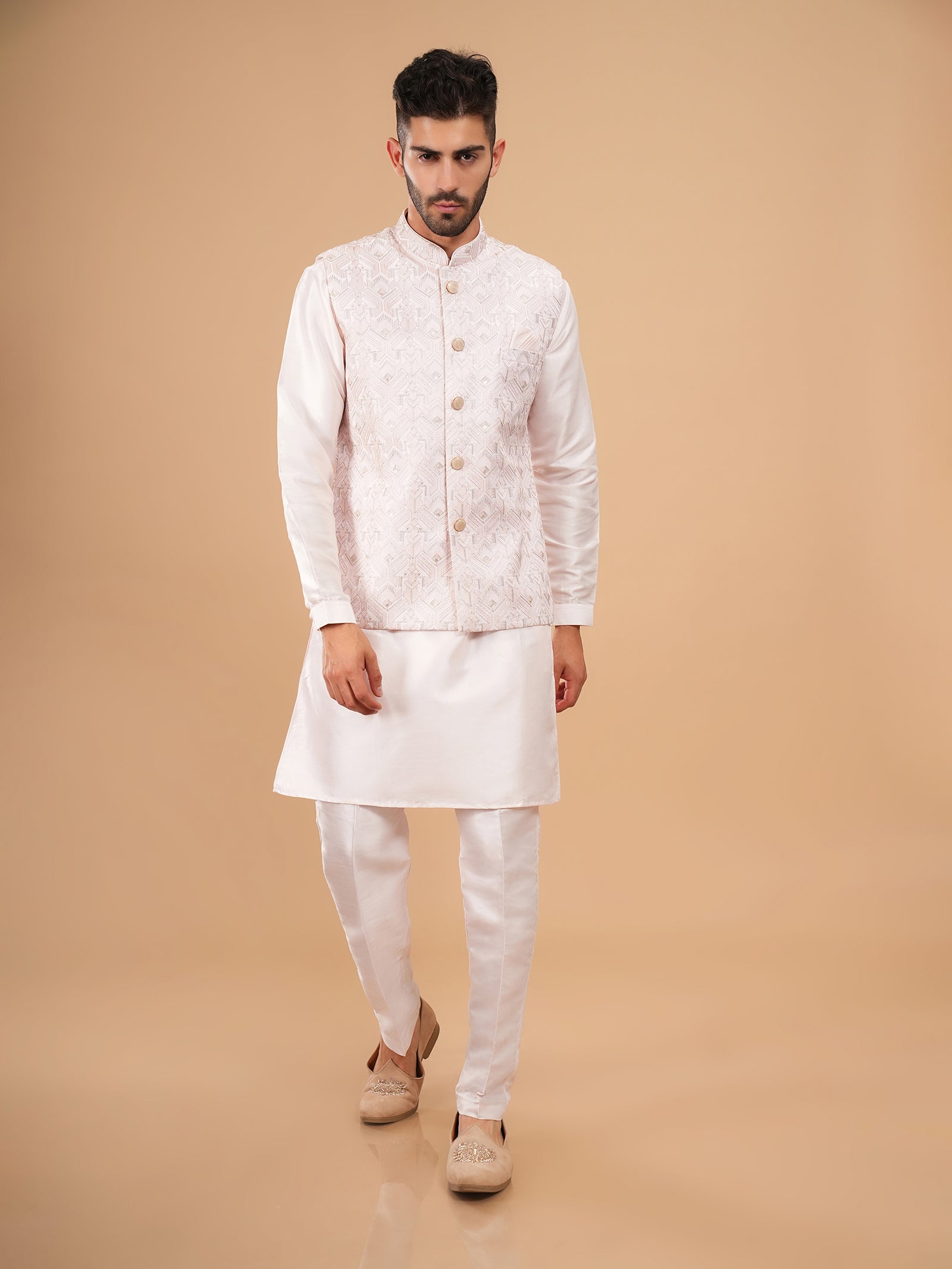 The Arctic Ivory Geometric Maze Jacket Set