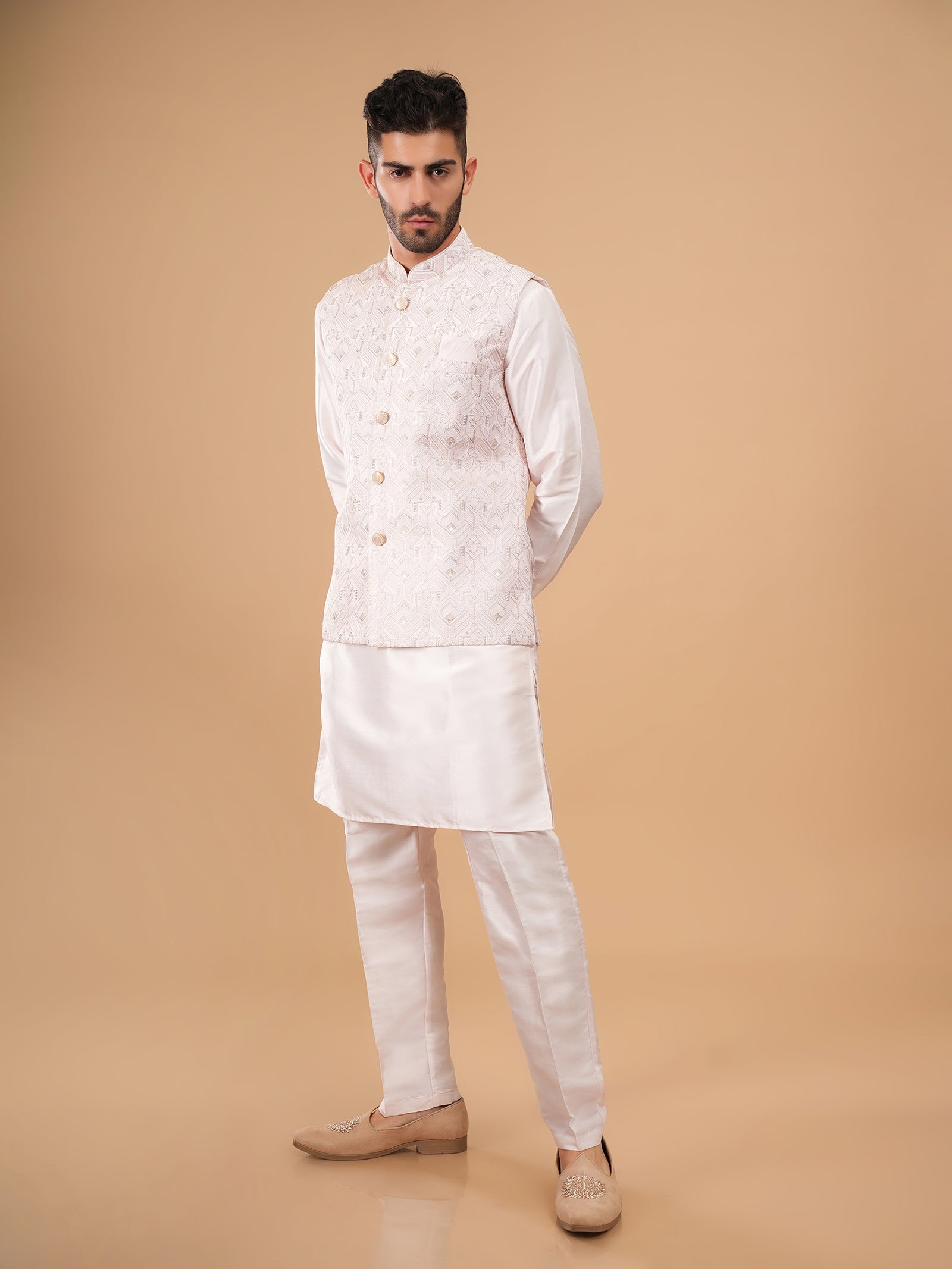 The Arctic Ivory Geometric Maze Jacket Set