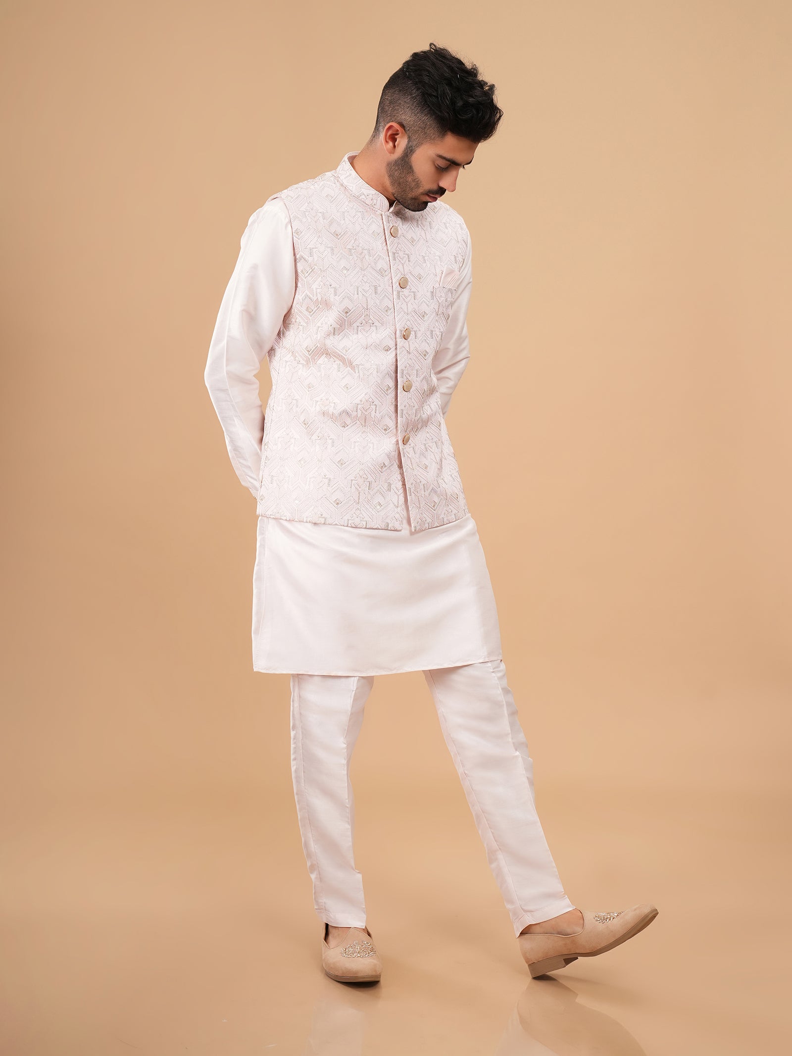 The Arctic Ivory Geometric Maze Jacket Set