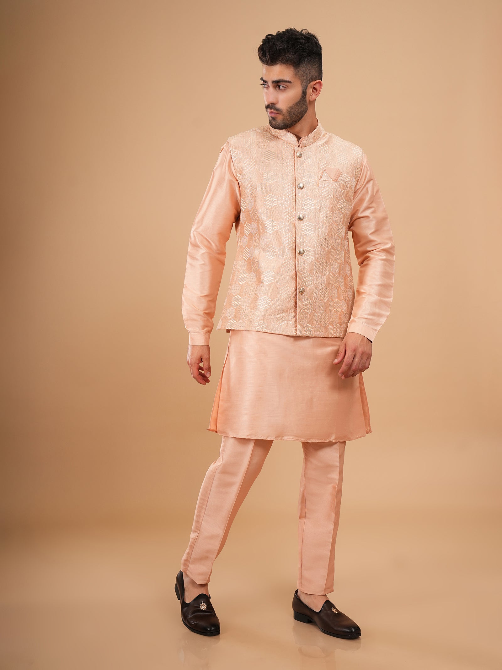 Peach Geometric Jacket Set