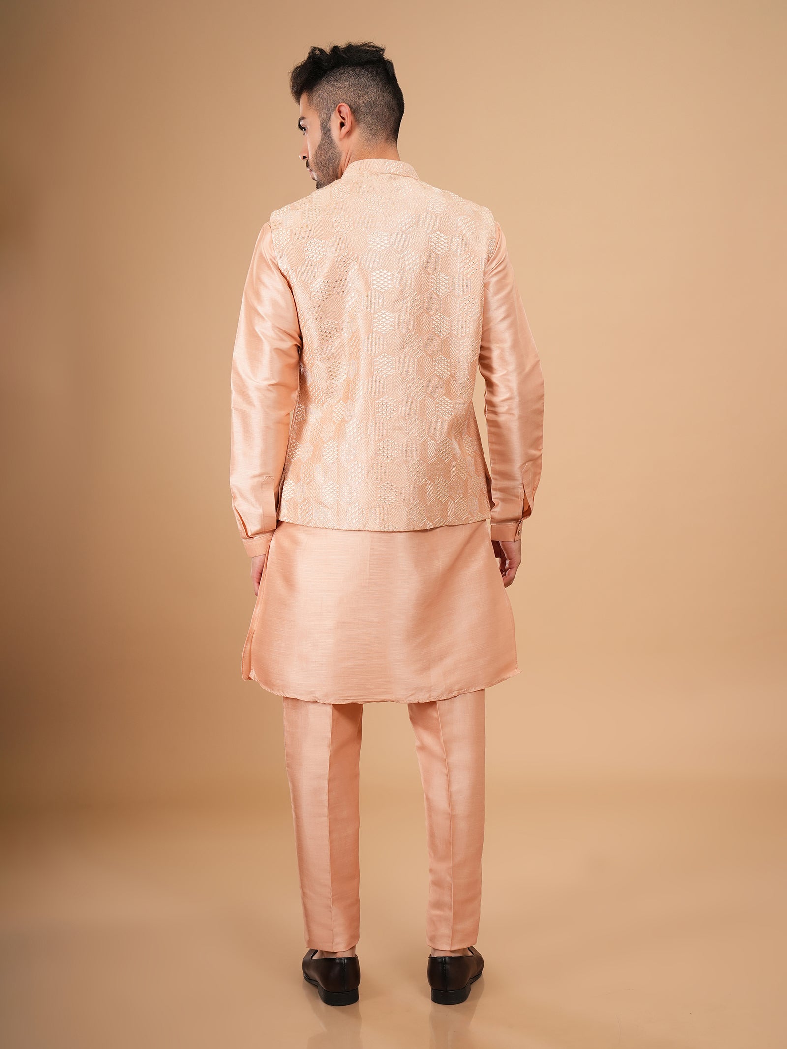 Peach Geometric Jacket Set