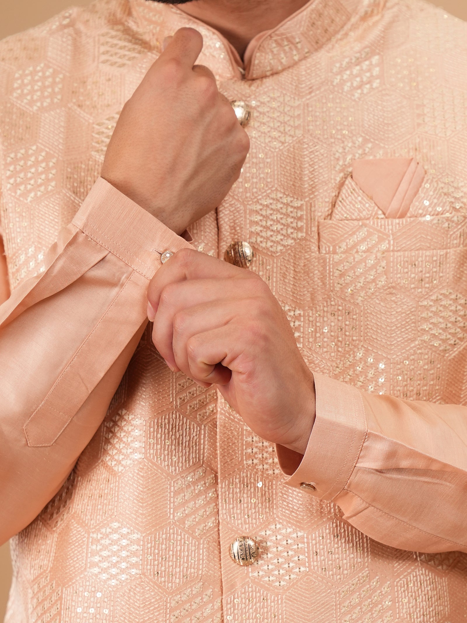 Peach Geometric Jacket Set