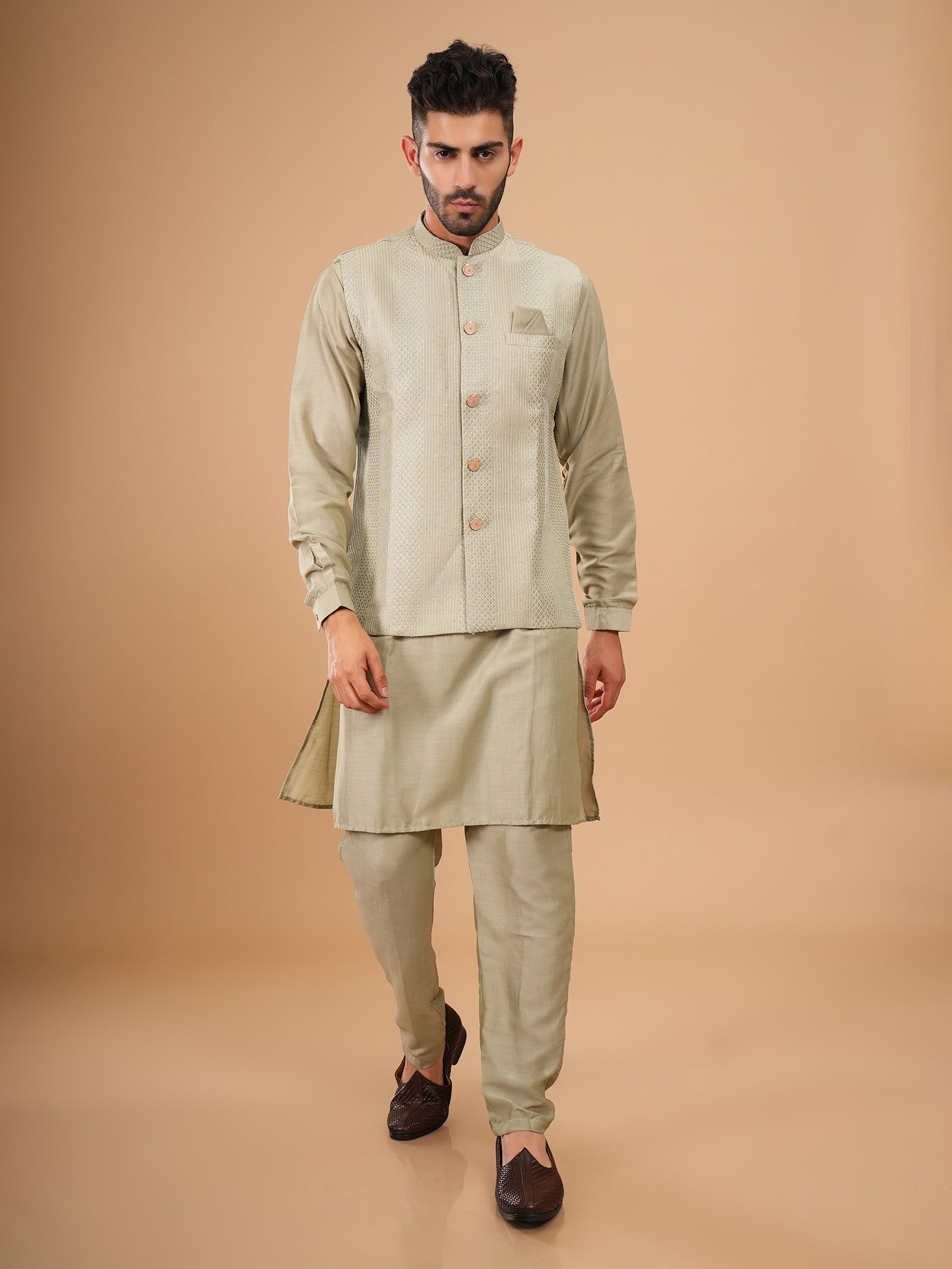 Sage Green Geometric Jacket Set