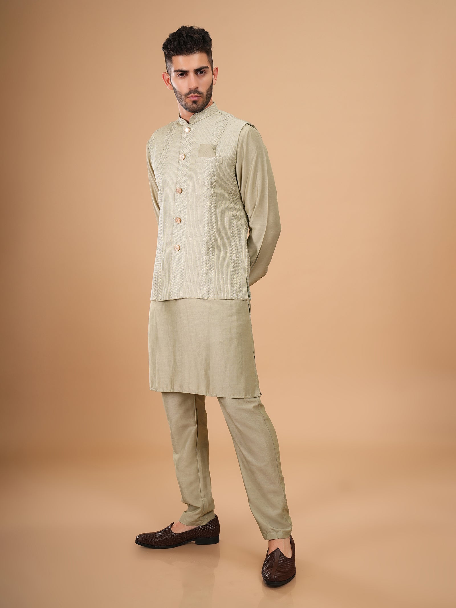Sage Green Geometric Jacket Set