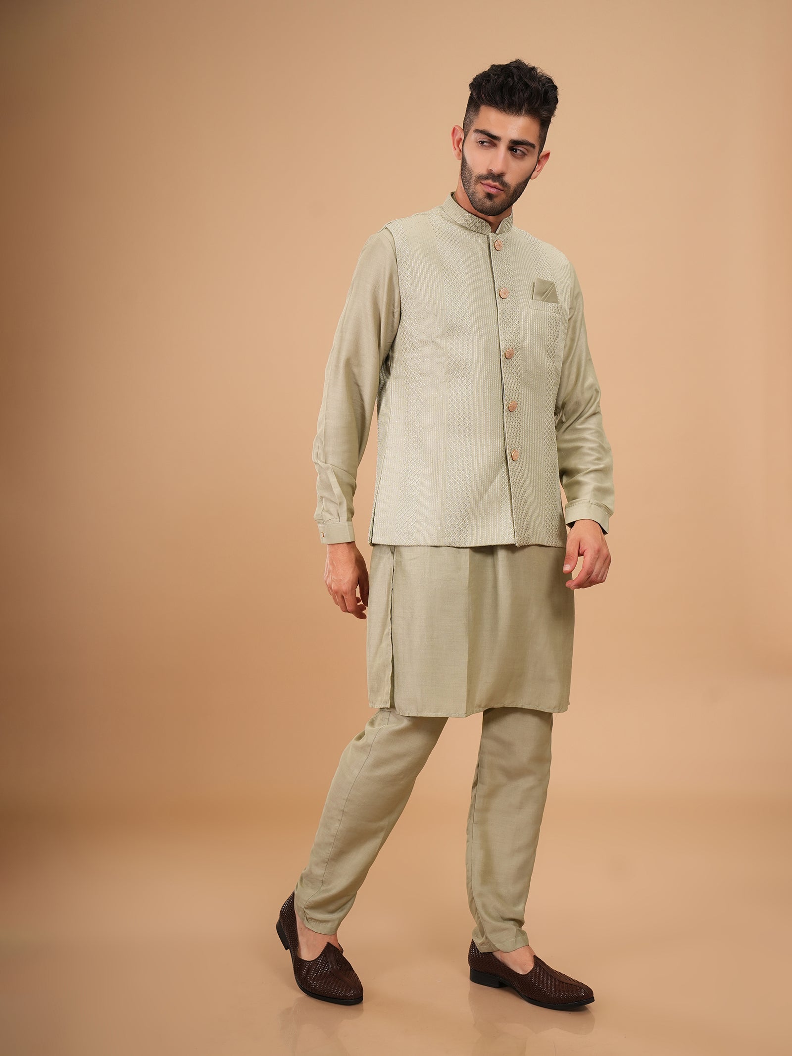 Sage Green Geometric Jacket Set