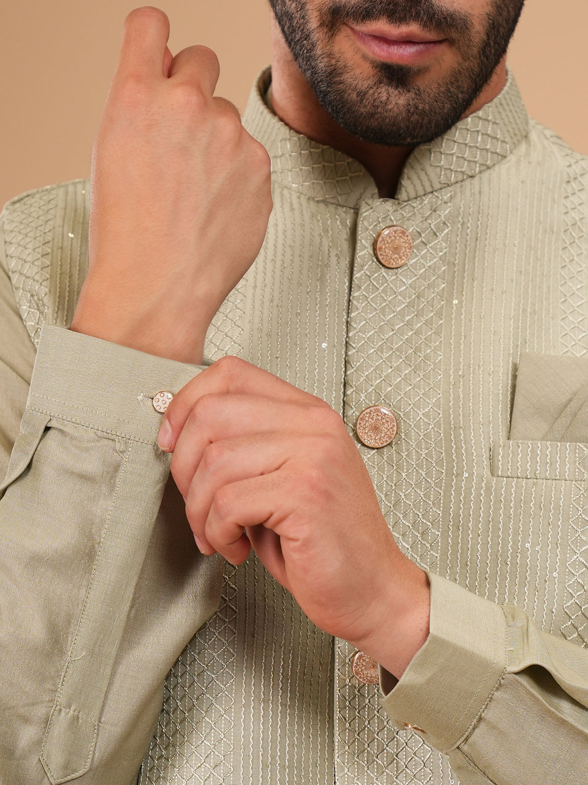 Sage Green Geometric Jacket Set