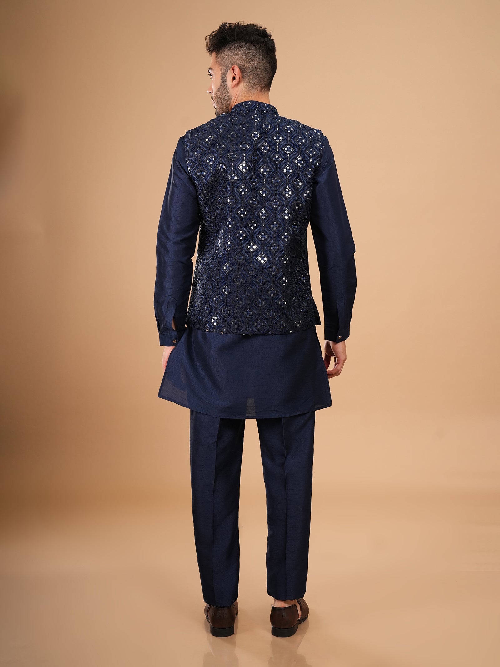 Midnight Navy Mirror Embroidered Kurta Jacket Set