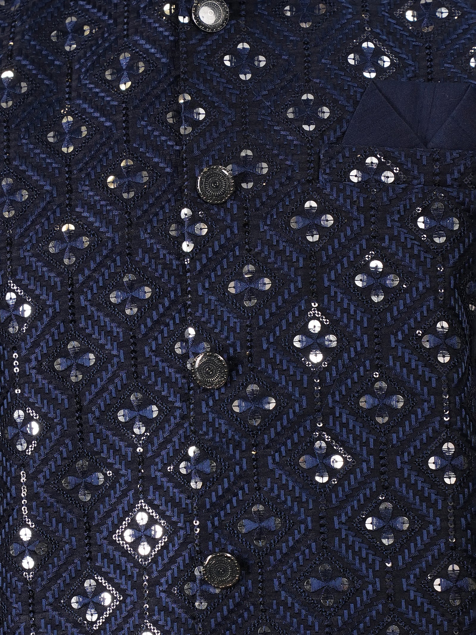 Midnight Navy Mirror Embroidered Kurta Jacket Set