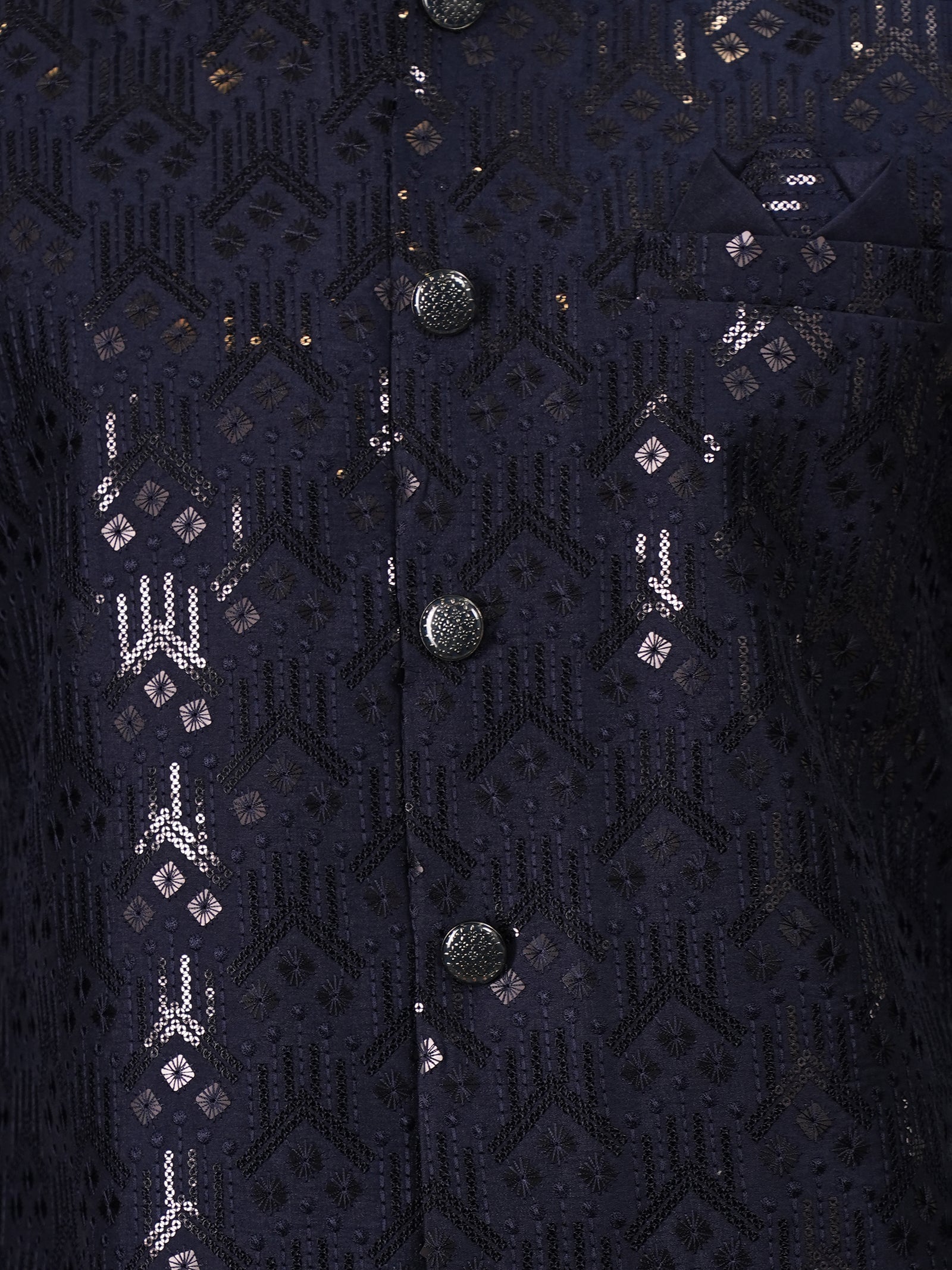Midnight Navy Sequin Geometric Kurta Jacket Set