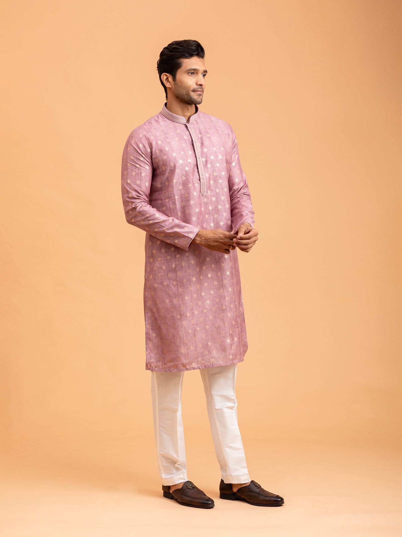 Mauve Floral-Patterned Kurta Set