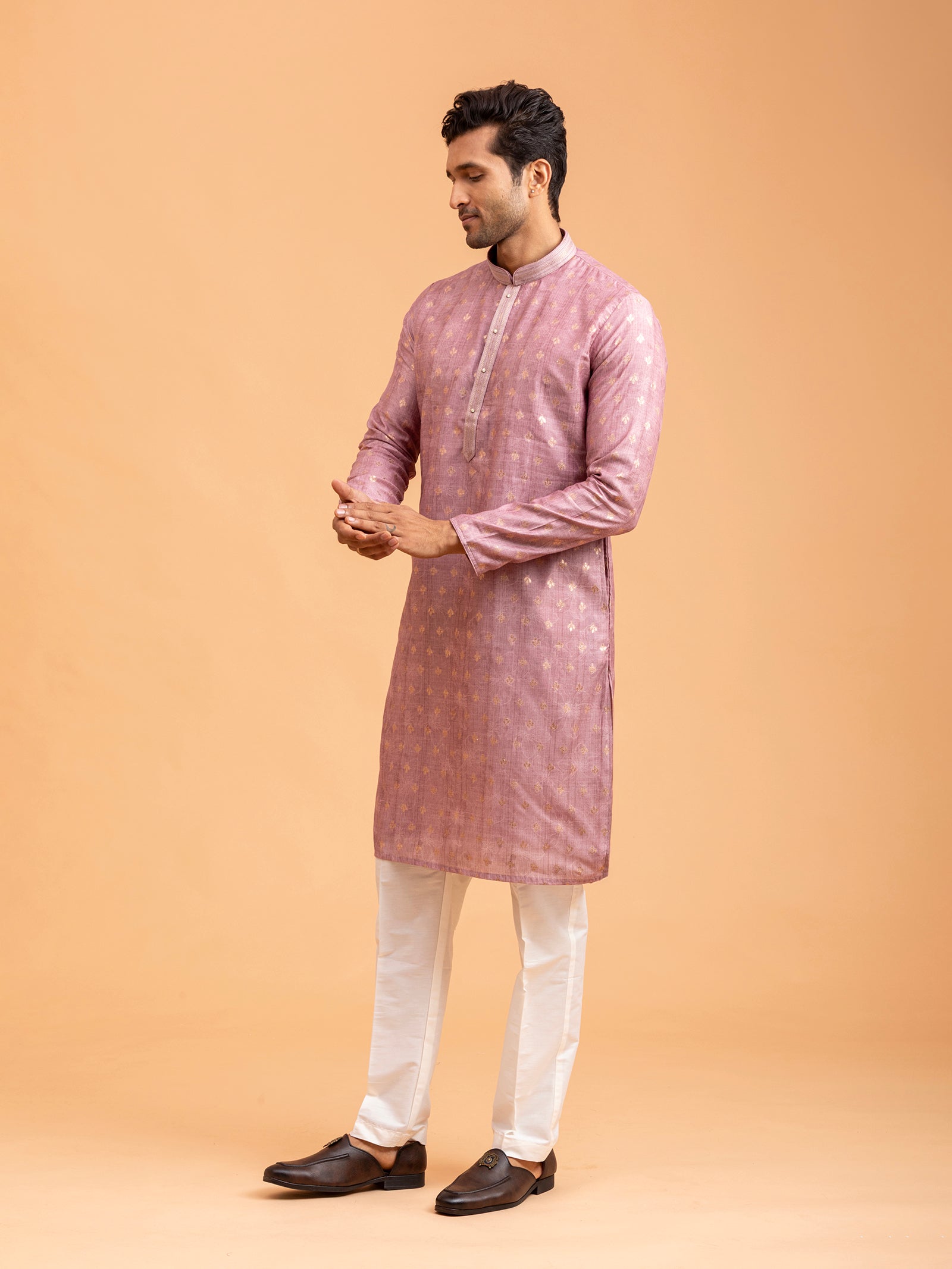Mauve Floral-Patterned Kurta Set