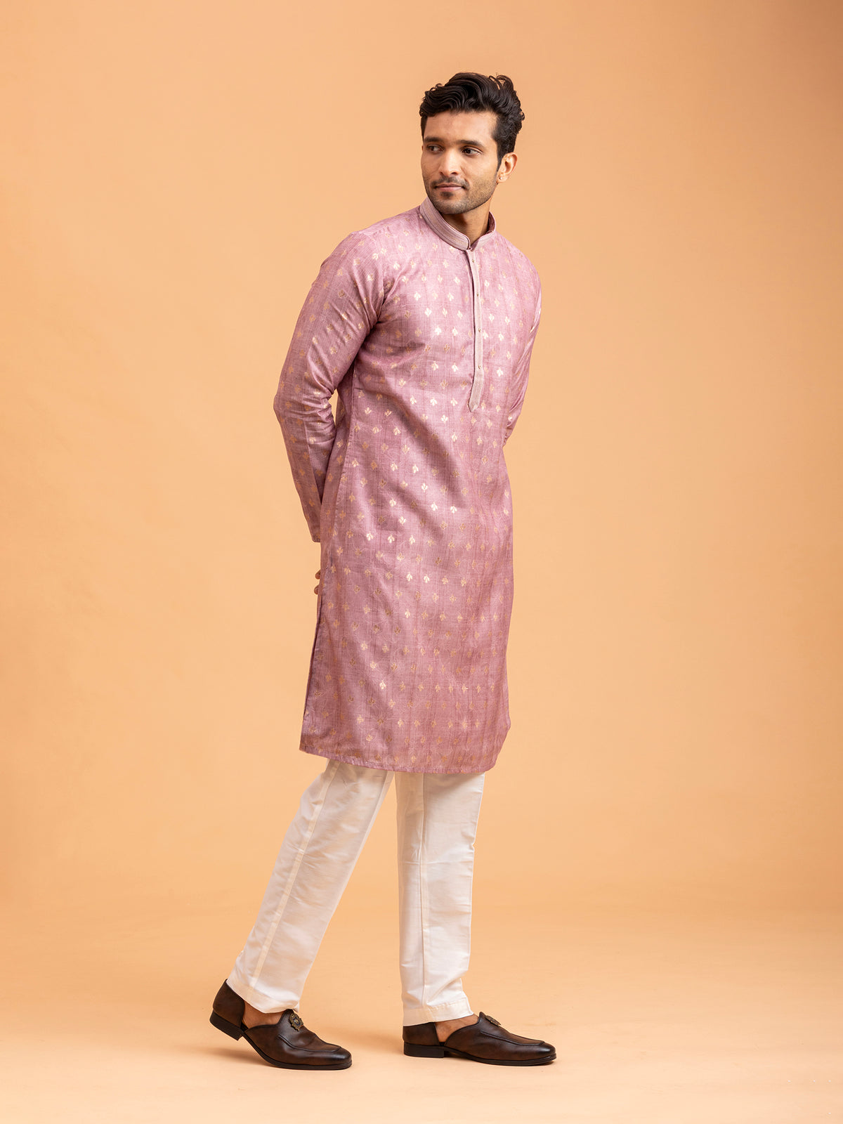 Mauve Floral-Patterned Kurta Set