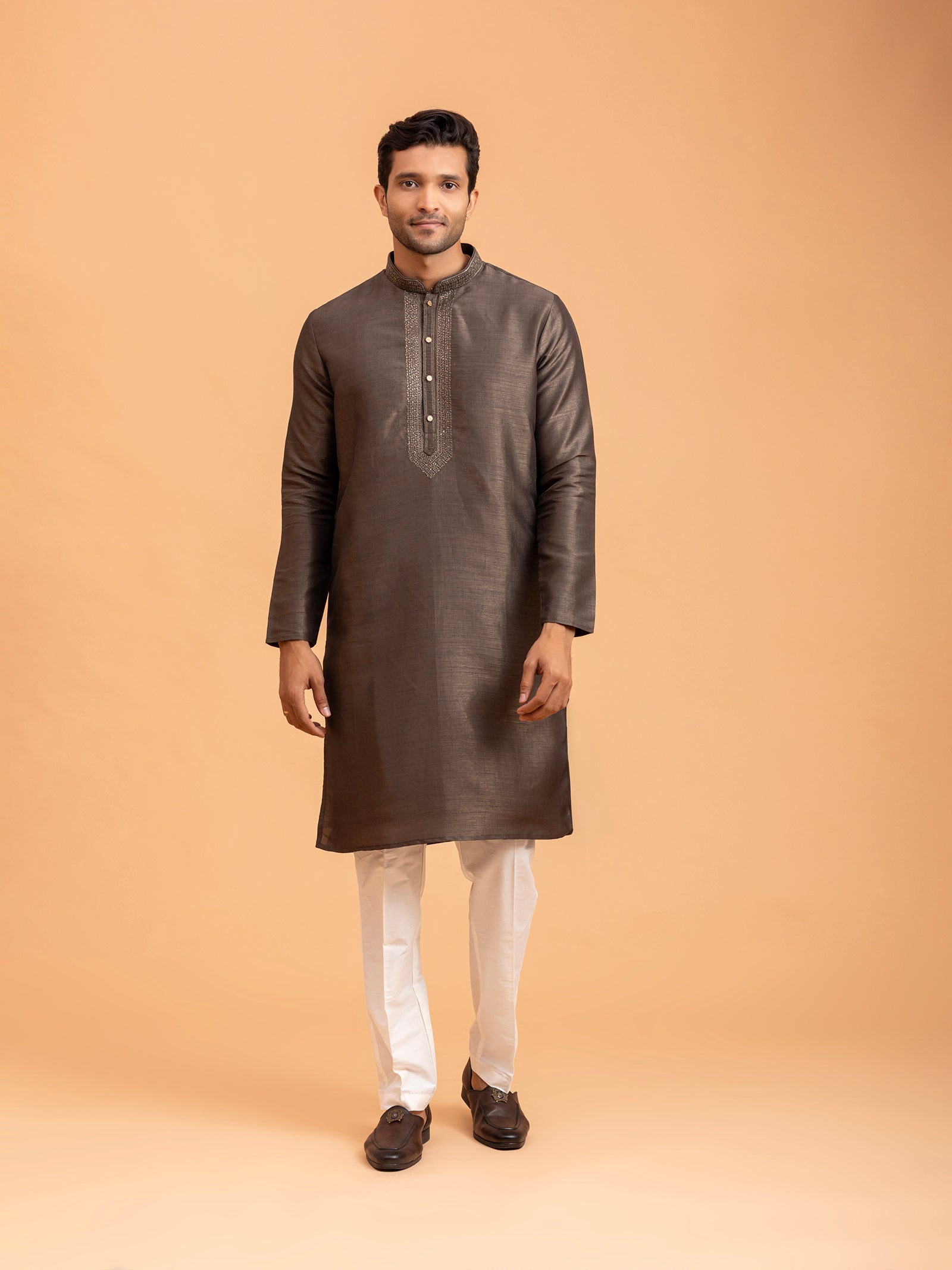 Charcoal Bronze Embroidered Kurta Set