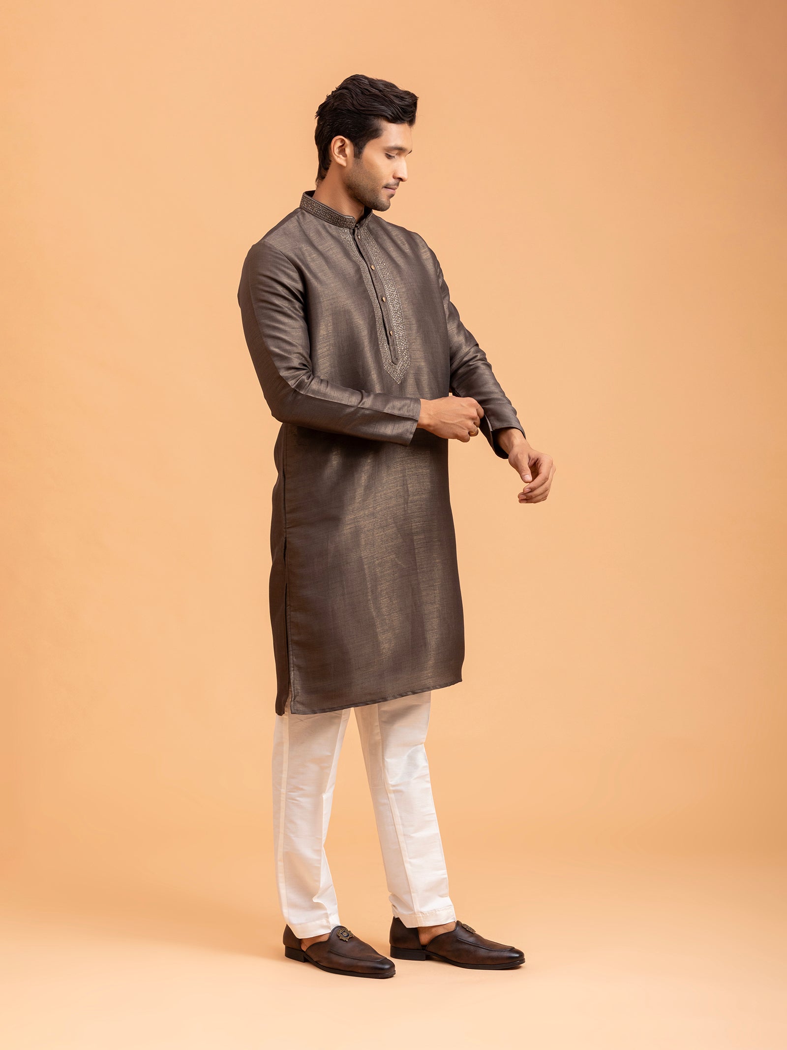 Charcoal Bronze Embroidered Kurta Set