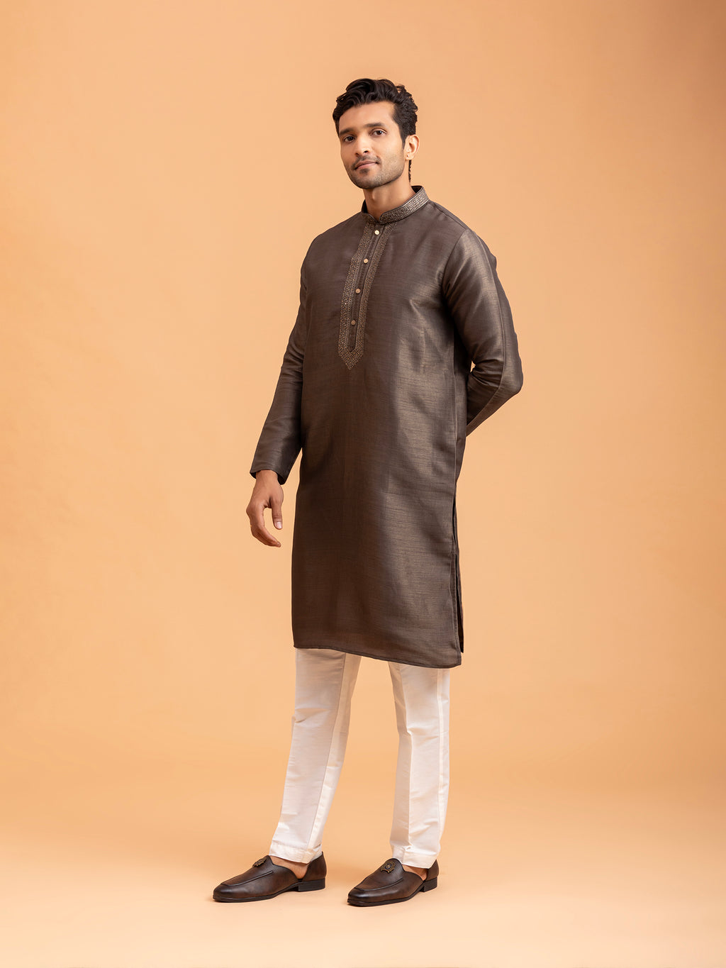 Charcoal Bronze Embroidered Kurta Set