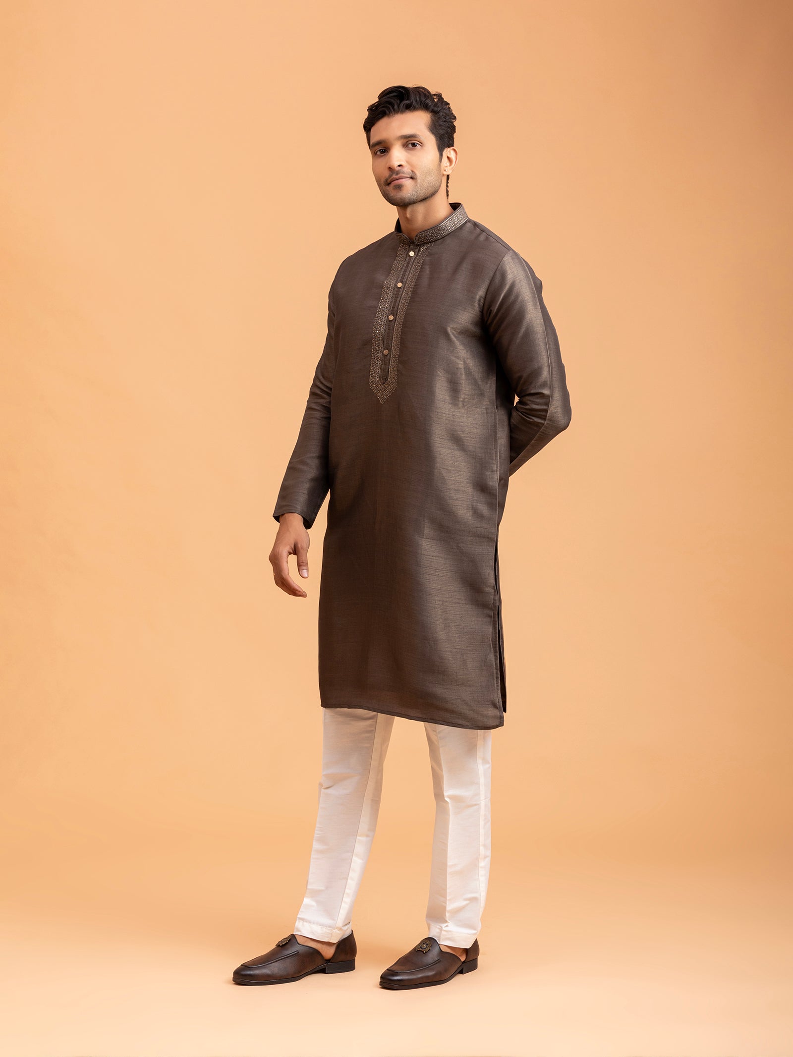 Charcoal Bronze Embroidered Kurta Set