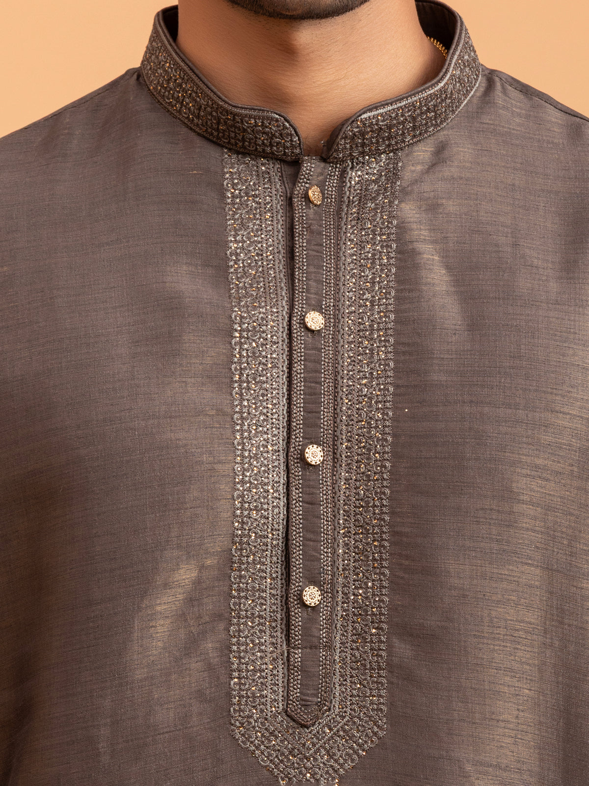 Charcoal Bronze Embroidered Kurta Set