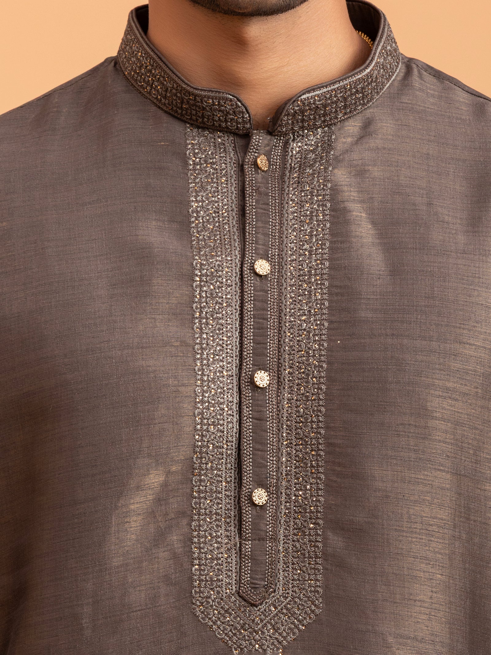 Charcoal Bronze Embroidered Kurta Set