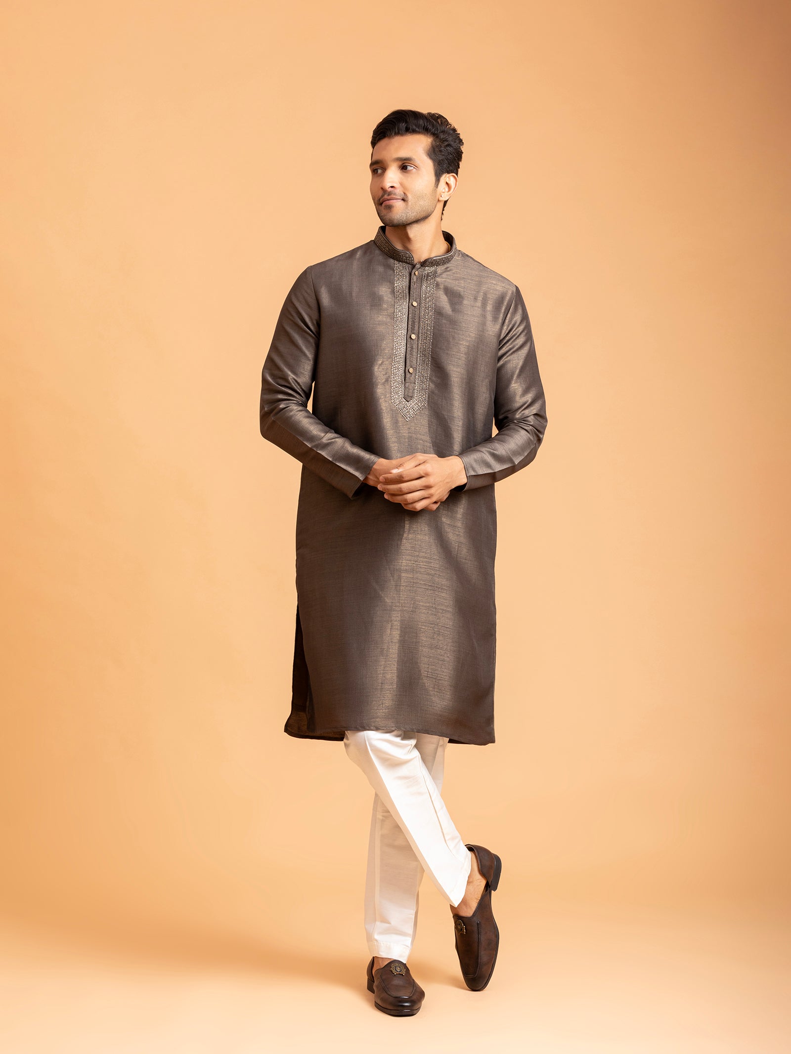 Charcoal Bronze Embroidered Kurta Set