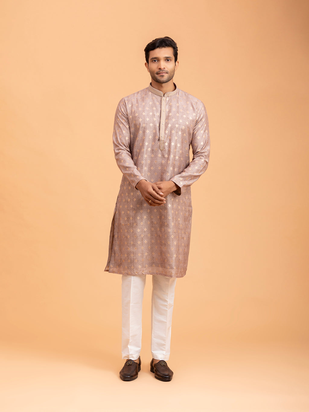 Beige Floral-Patterned Kurta Set
