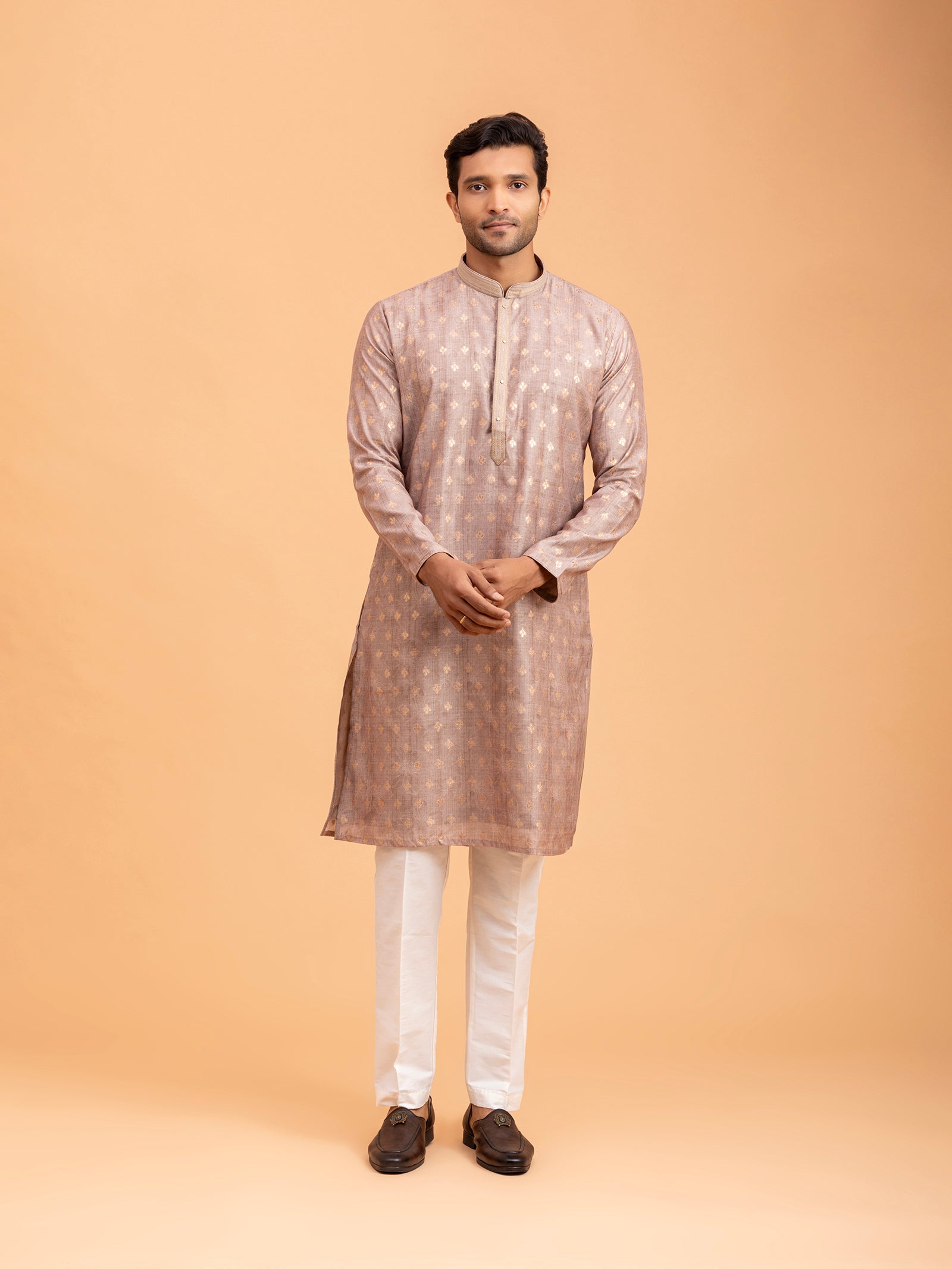 Beige Floral-Patterned Kurta Set
