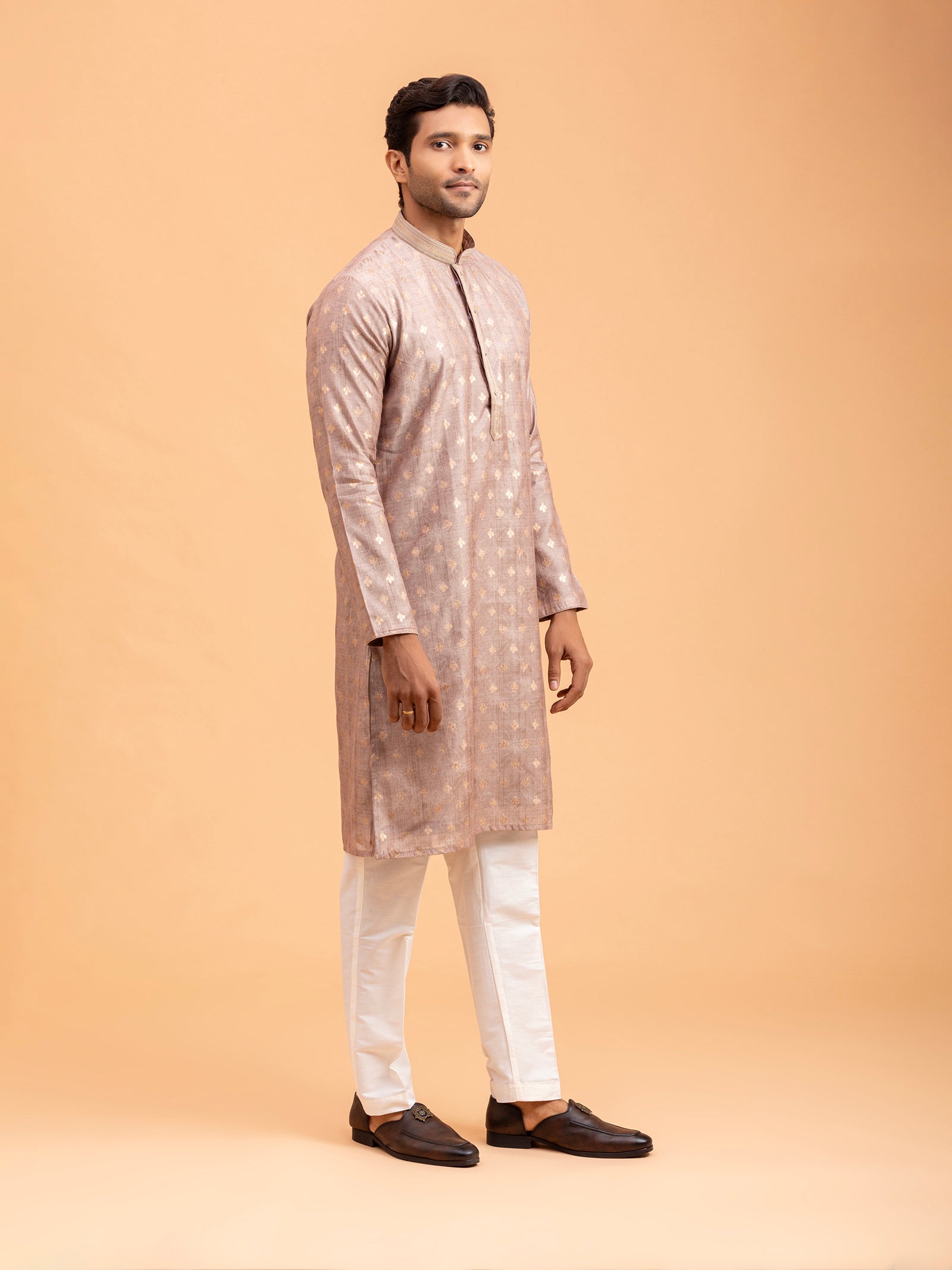 Beige Floral-Patterned Kurta Set