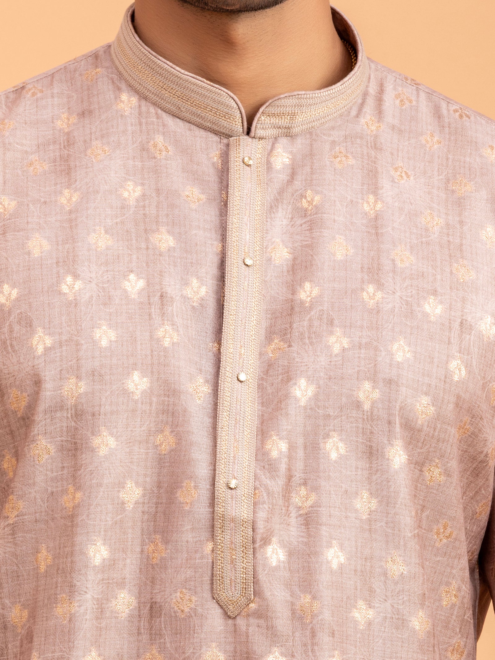 Beige Floral-Patterned Kurta Set