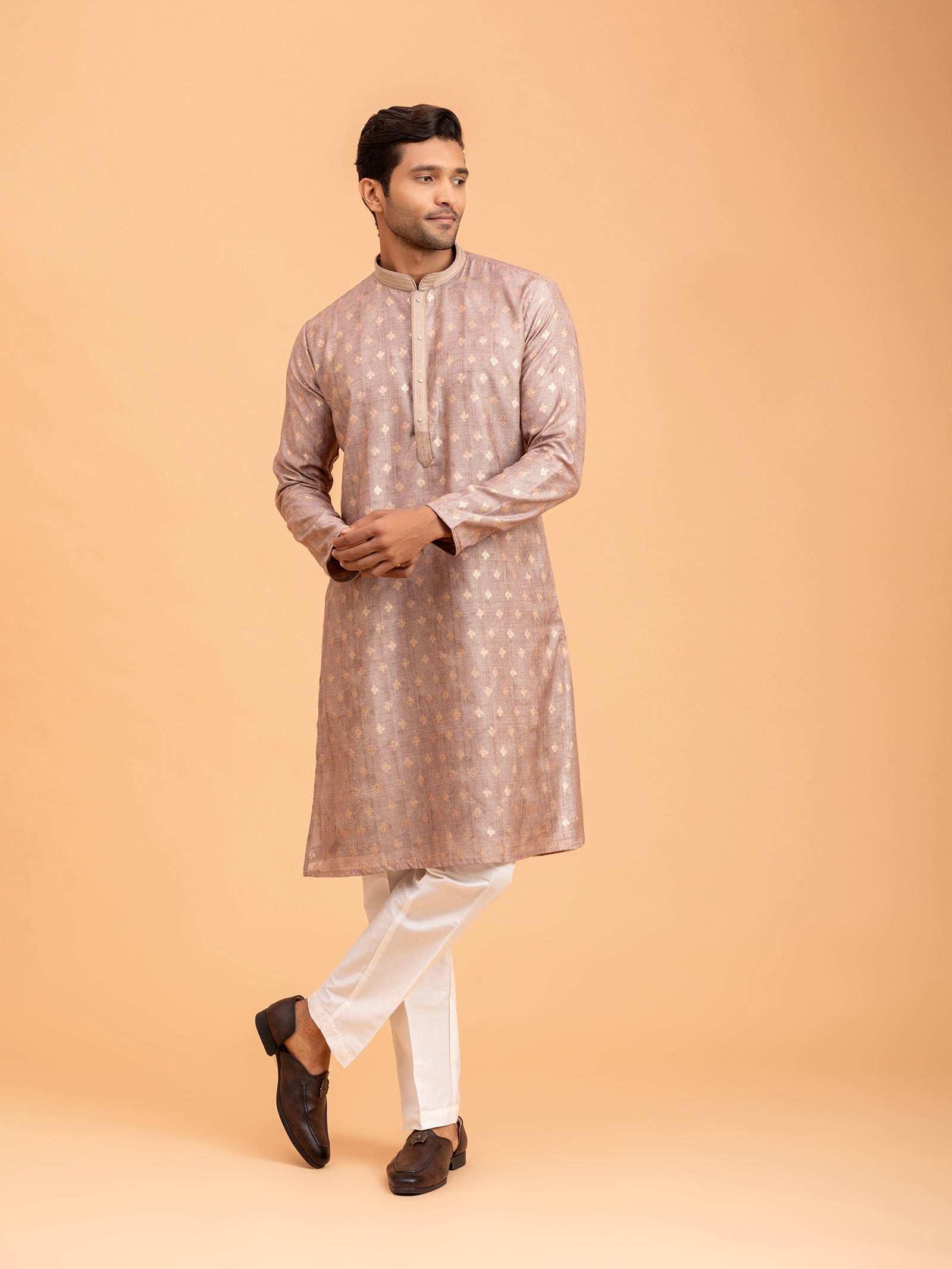 Beige Floral-Patterned Kurta Set